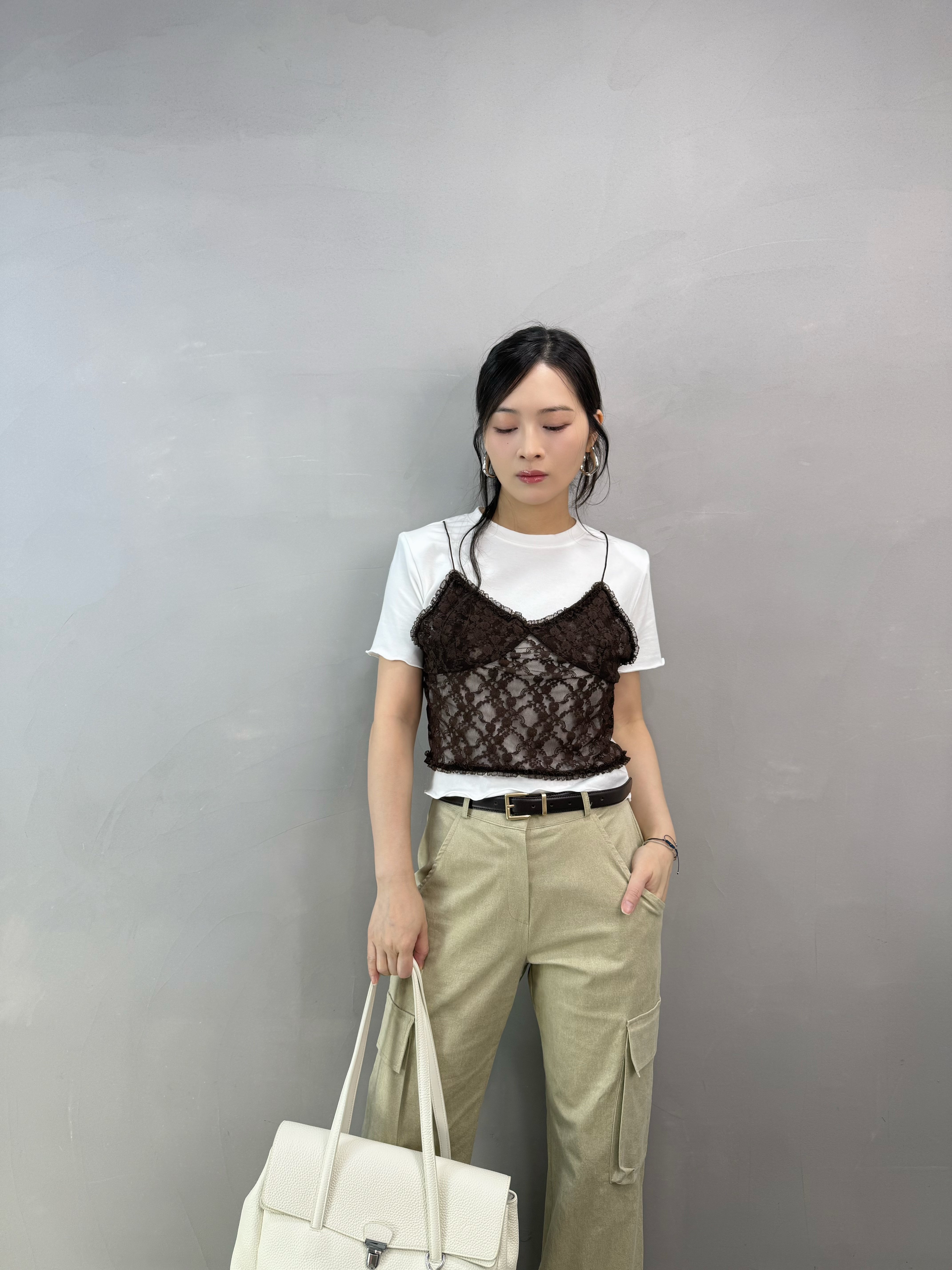 C13 假兩件Lace棉Tee