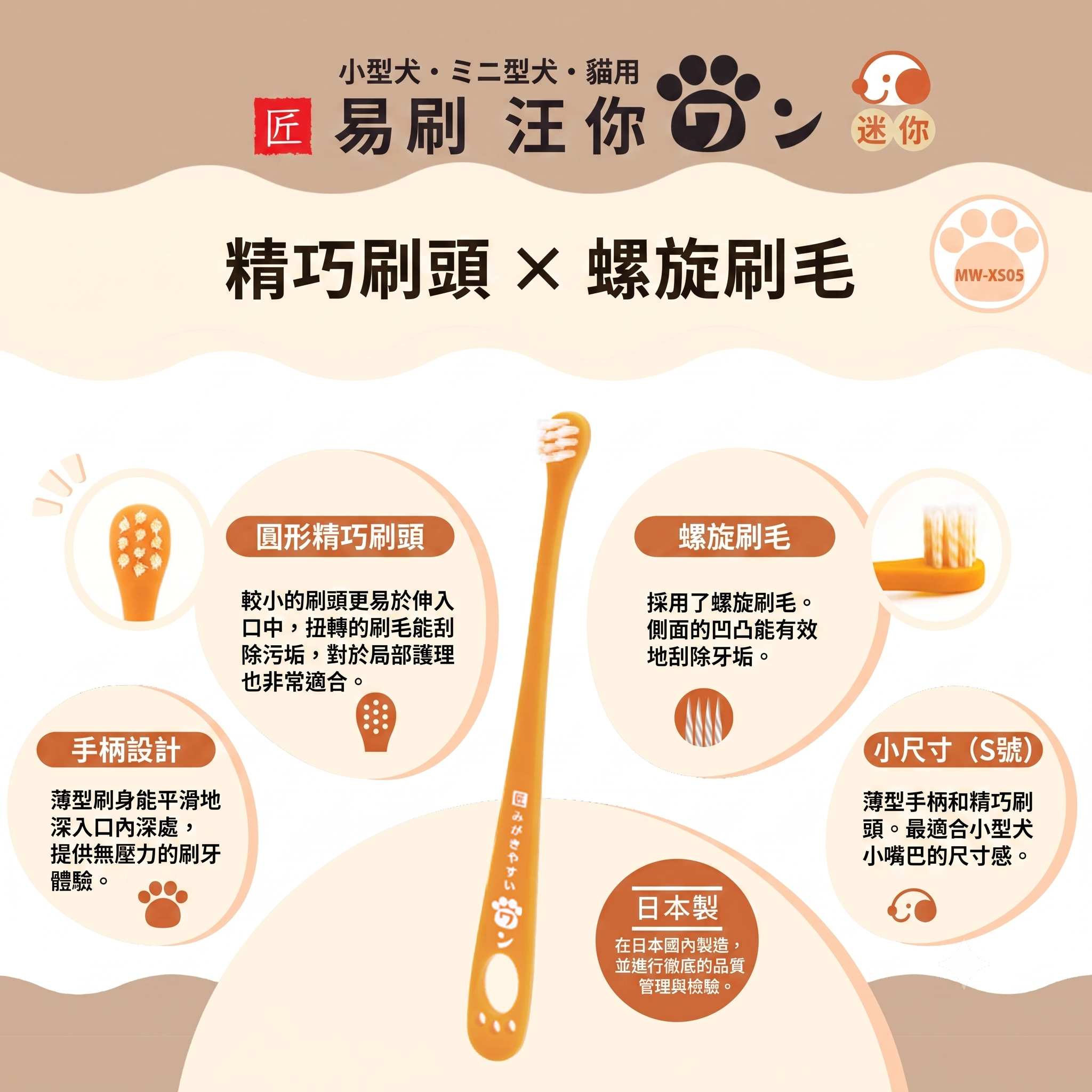 Easy to brush dog🇯🇵螺旋方形刷毛寵物牙刷 (迷你款)