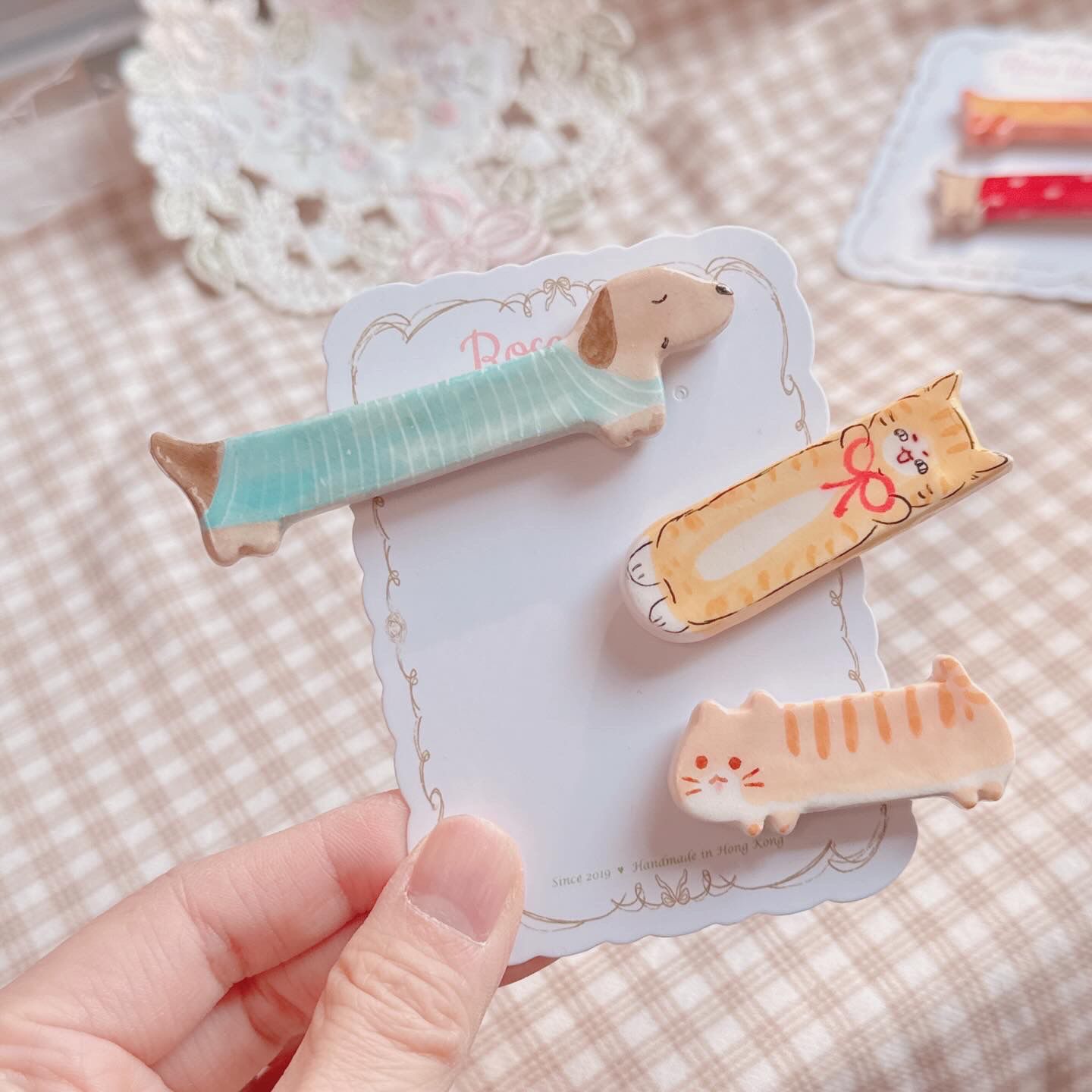 手繪長狗狗/短貓貓 髮夾