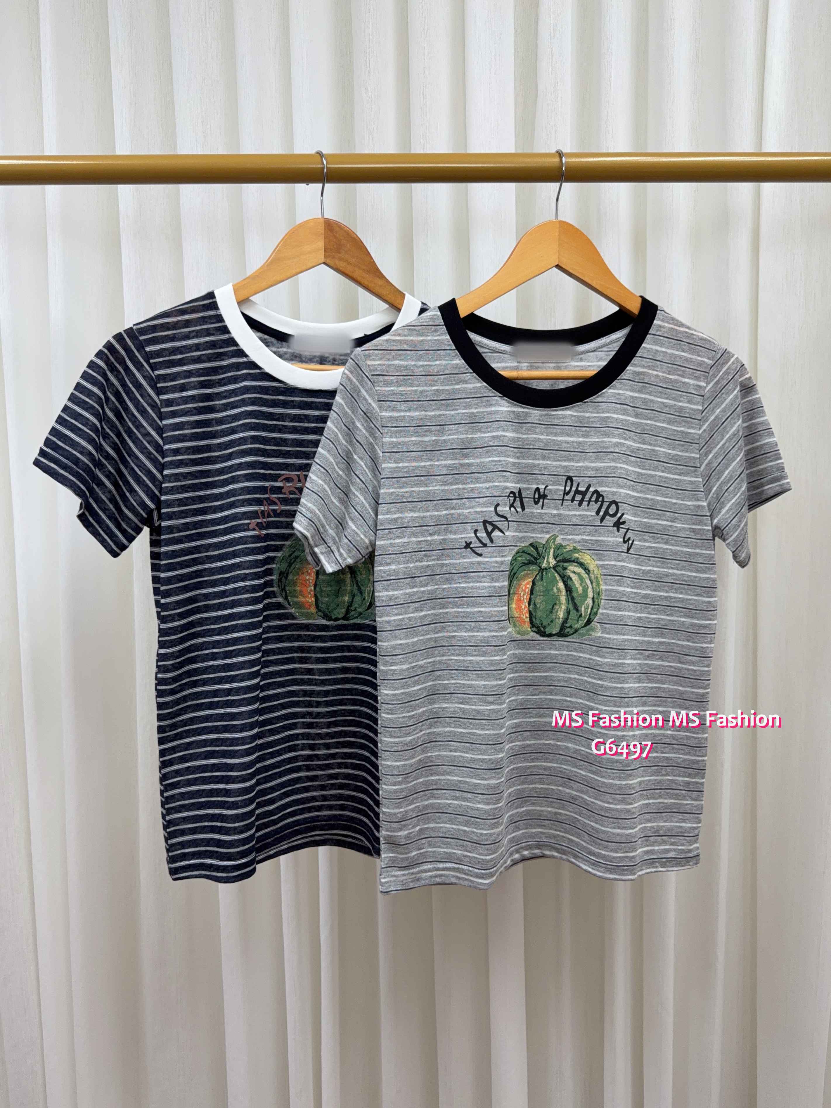 G6497 橫間南瓜print top