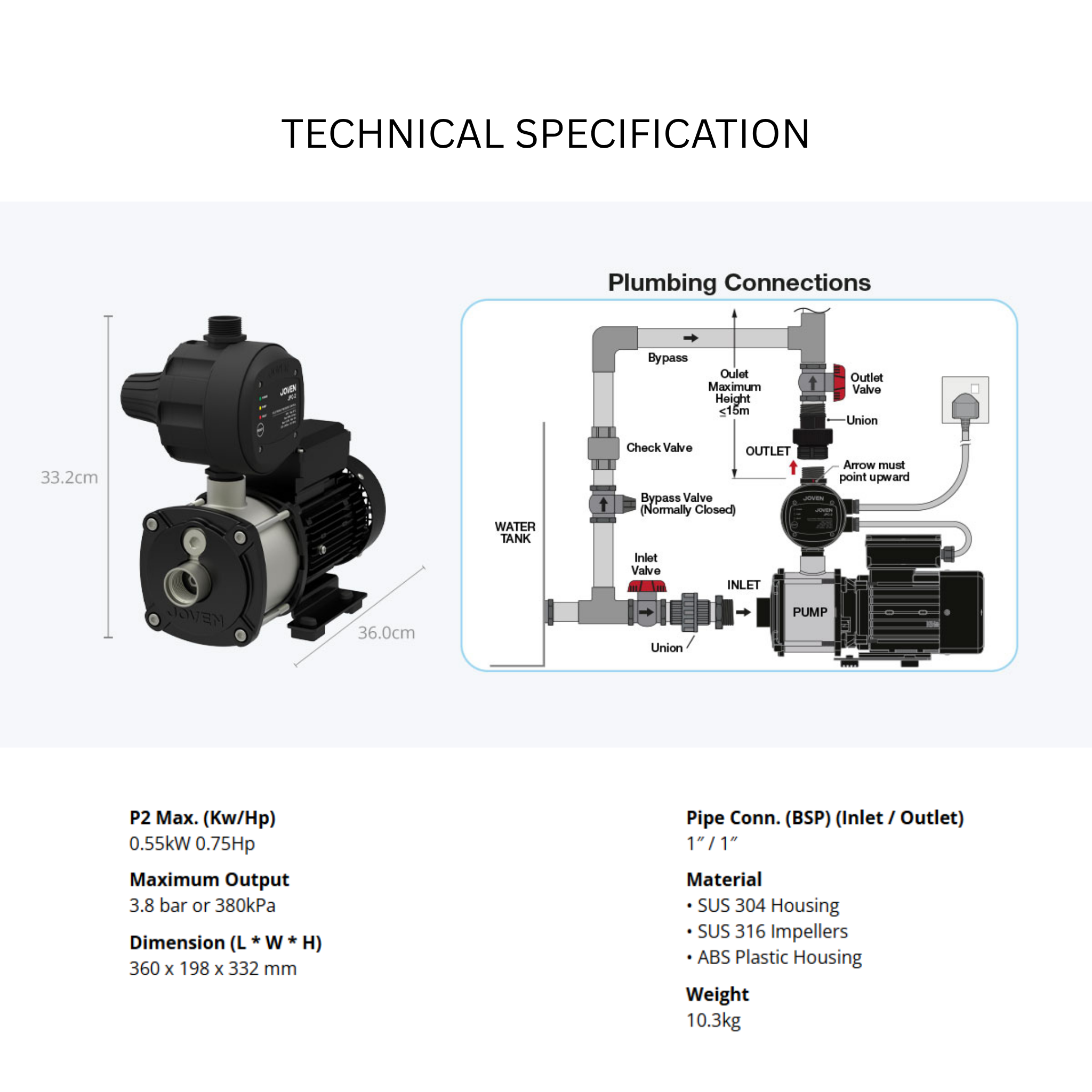 Joven Water Pump 0.75Hp Stainless Steel Automatic Water Pump (JHP 3-40)