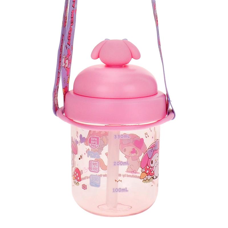 My Melody 330ml BPA & BPS Free Water Bottle with Straw Lid & Neck Strap 膠水樽連飲管及頸繩