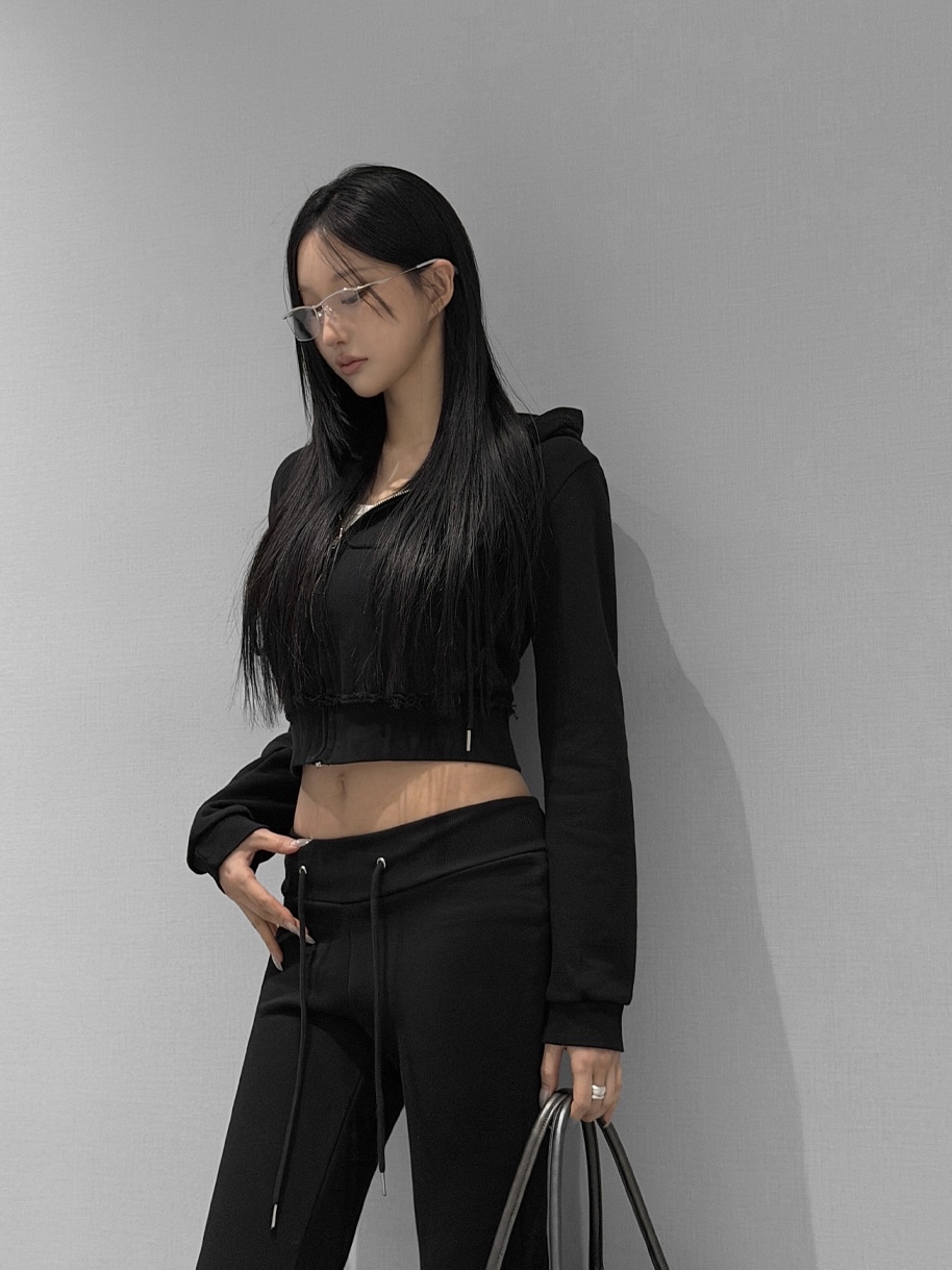 Distressed Cropped Zip-Up Hoodie