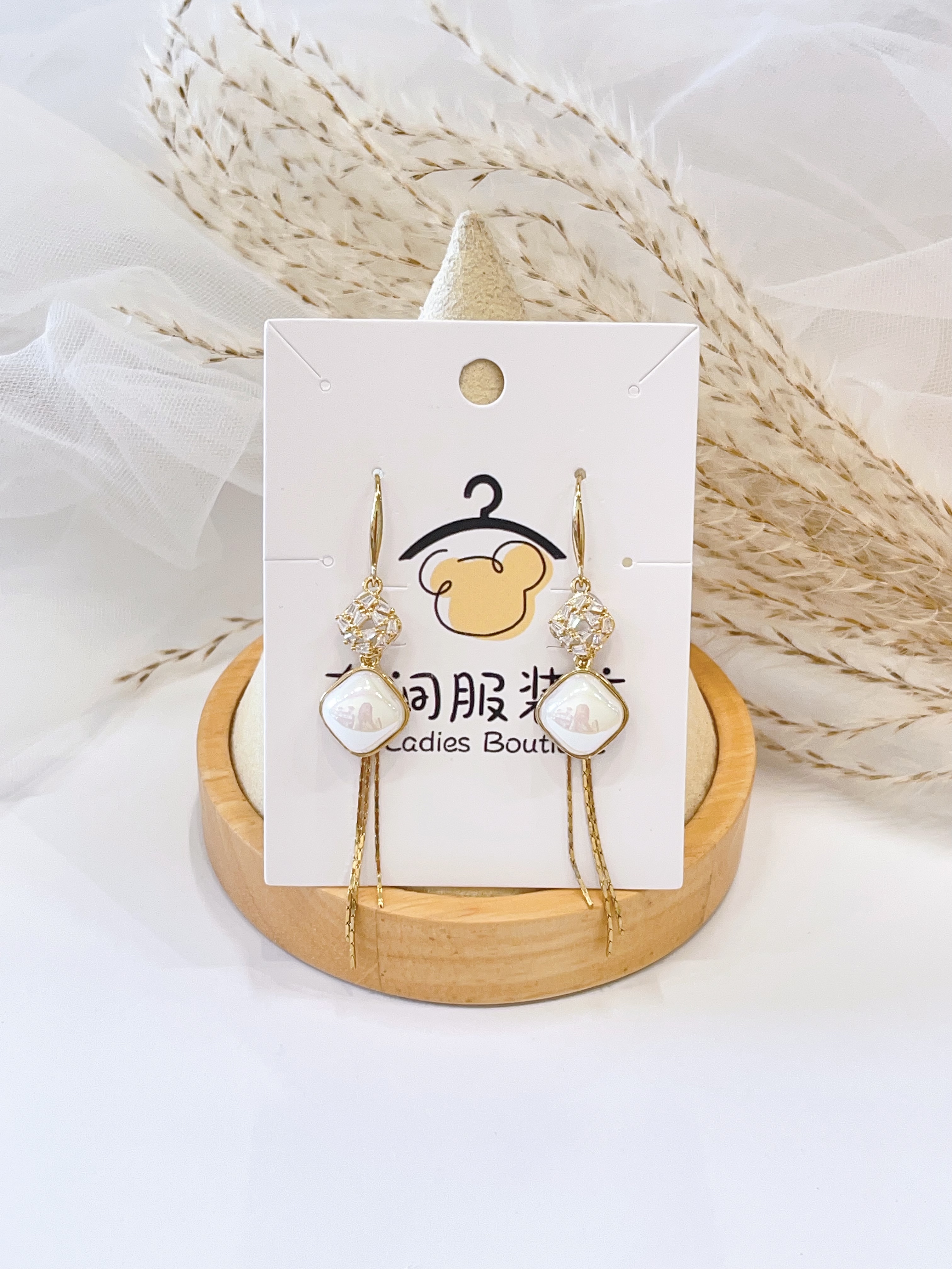 韩系小方块流苏耳环