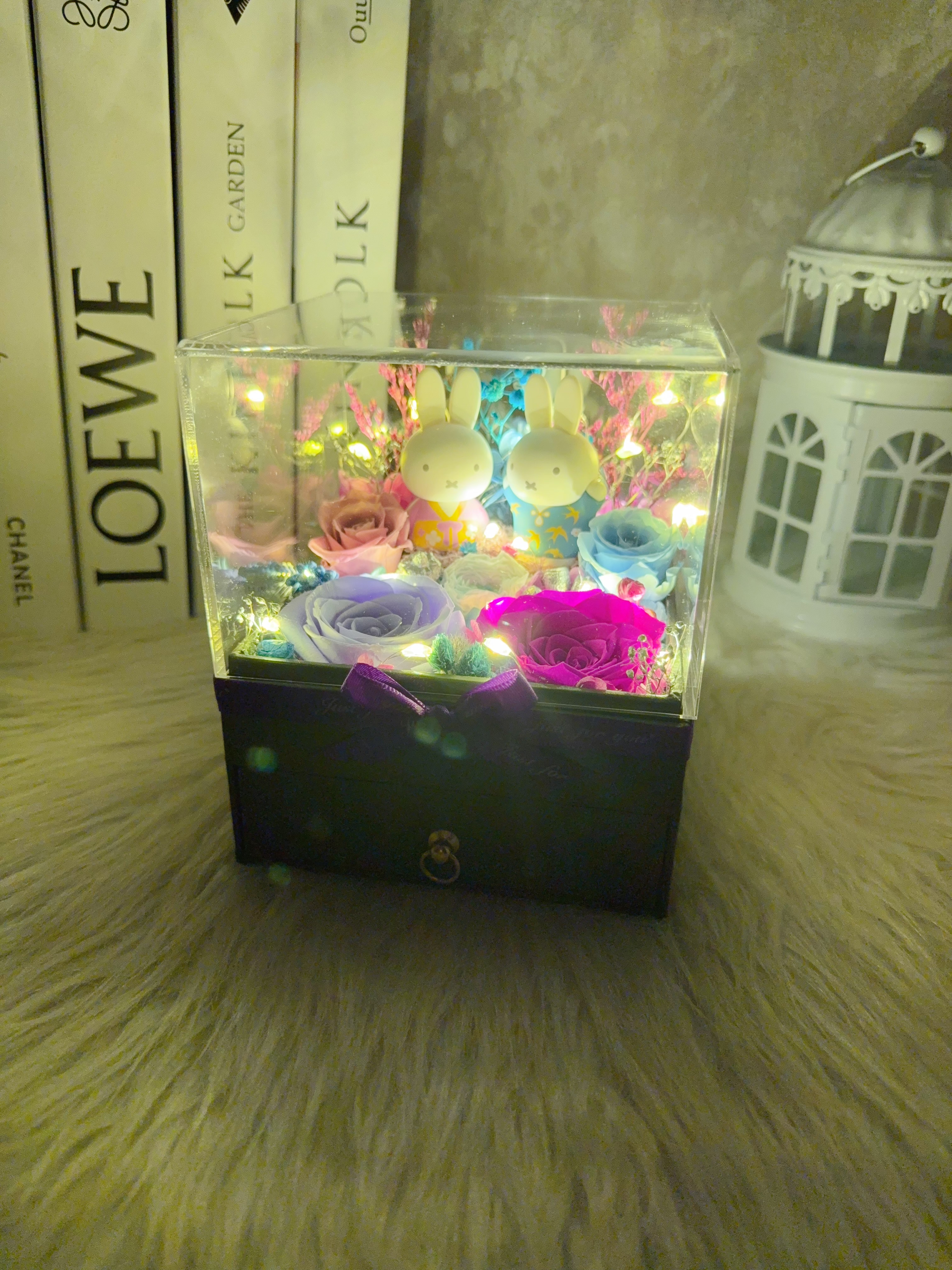 Miffy兔永生花藍紫玫瑰飾物盒