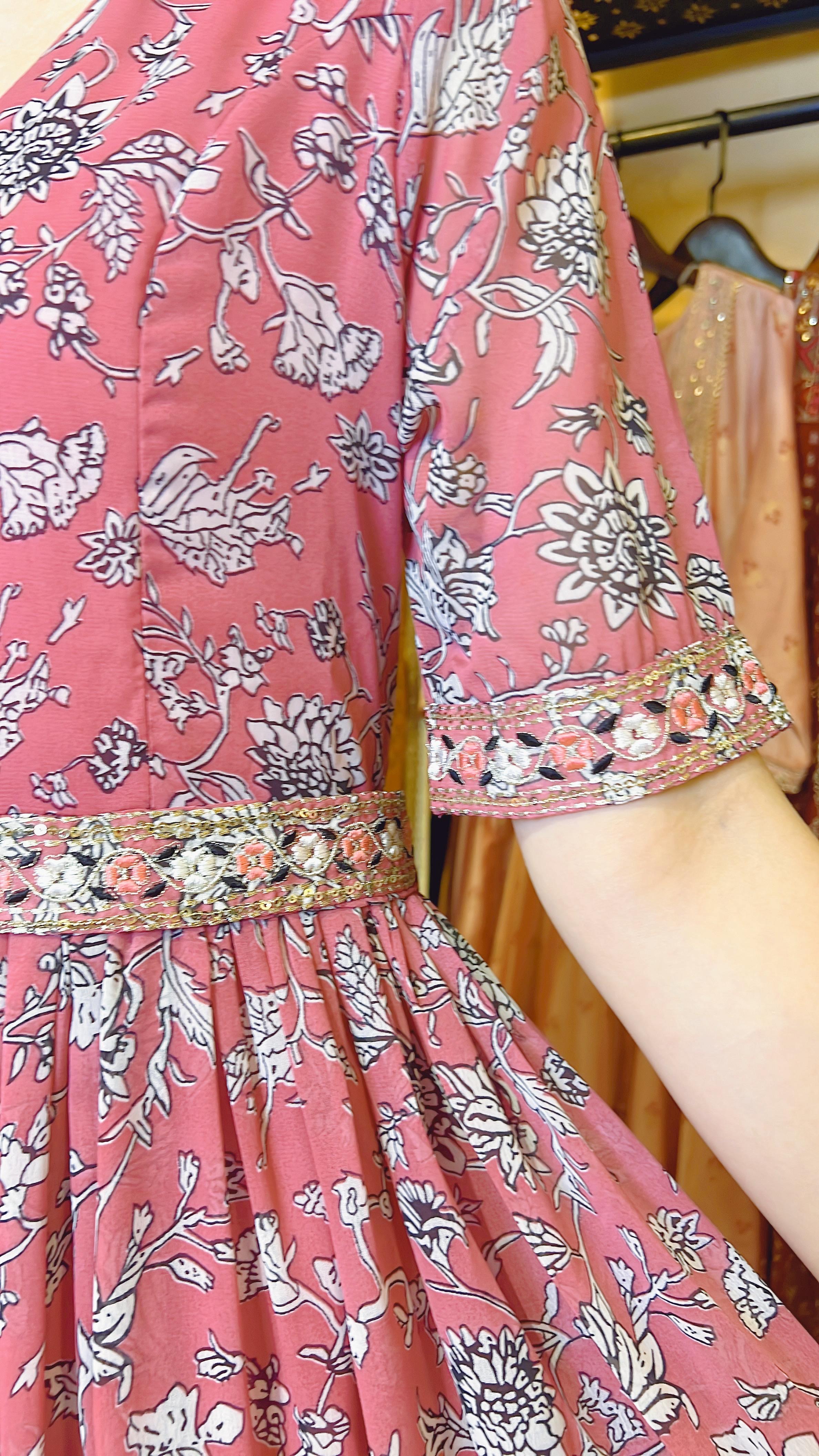 Red V-neck floral chiffon OP  #1011