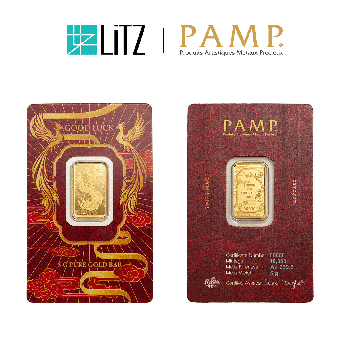 [5 gram] LITZ PAMP Suisse Good Luck Phoenix Limited Edition Gold Bar (999.9) PG078