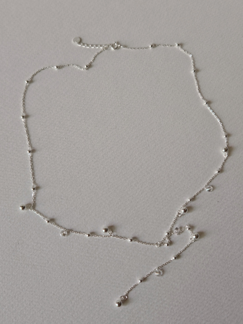 925 Y Drop Silver Ball Cubic Dangle Long Necklace 