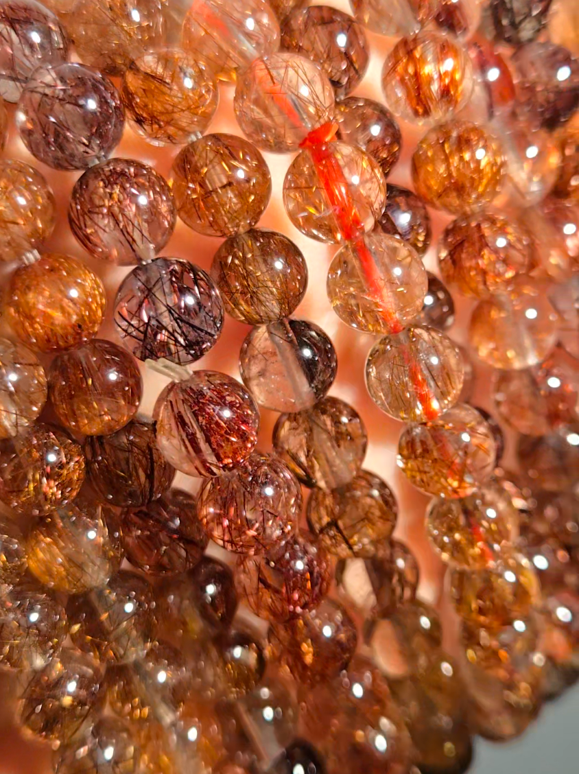 Copper and red rutilated quartz bead bracelets - RT1458