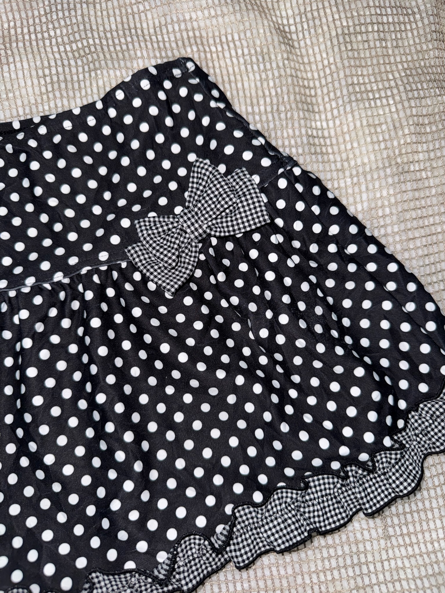 Tiered Flouncy Dot Skirt with Gingham Trim