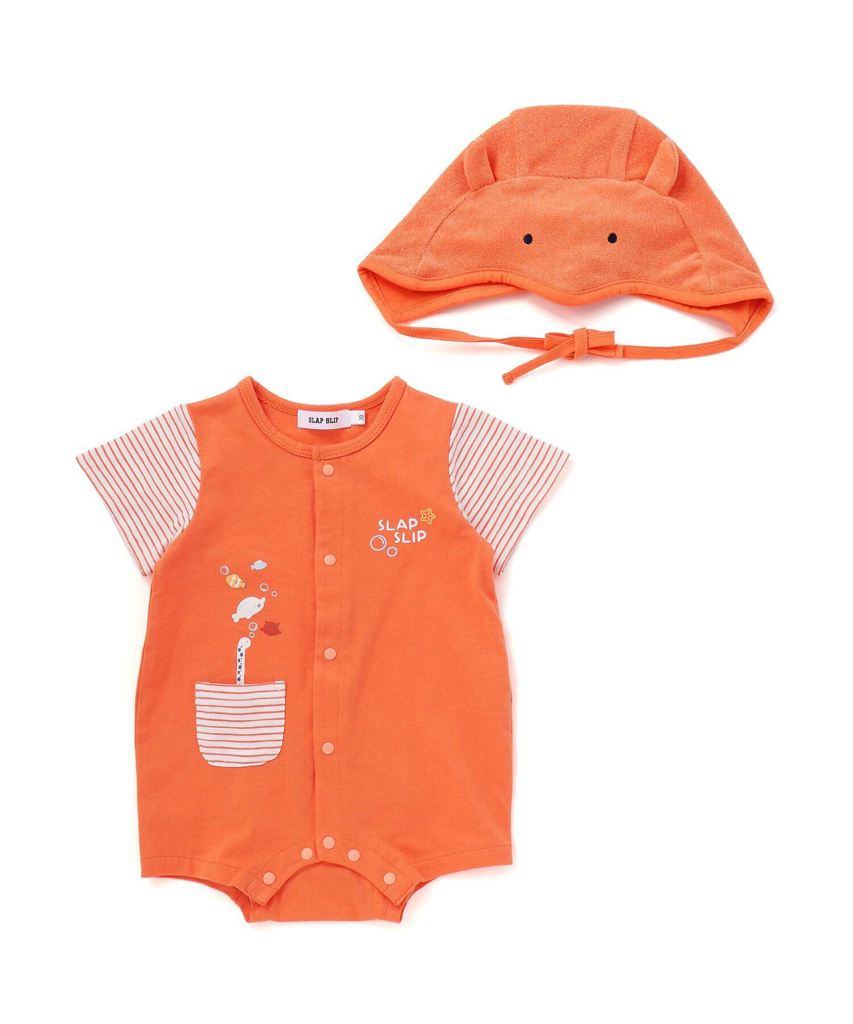 🇯🇵預訂 日本直送🇯🇵Slap Slip Baby兩色章魚海豹造型短袖包屁衣帽子套裝