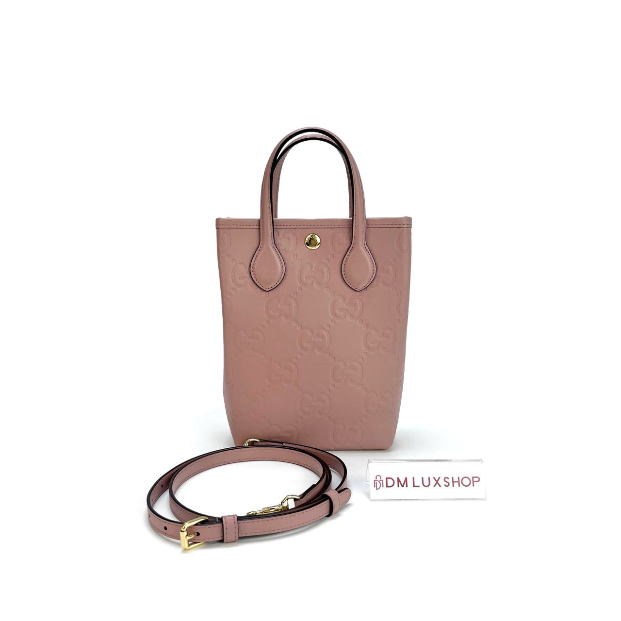 Gucci Pink GG Embossed Vertical Mini Tote