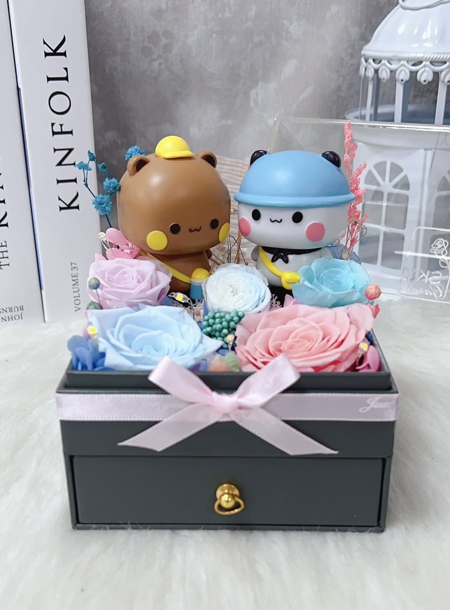 一二布布粉紅藍玫瑰永生花花盒