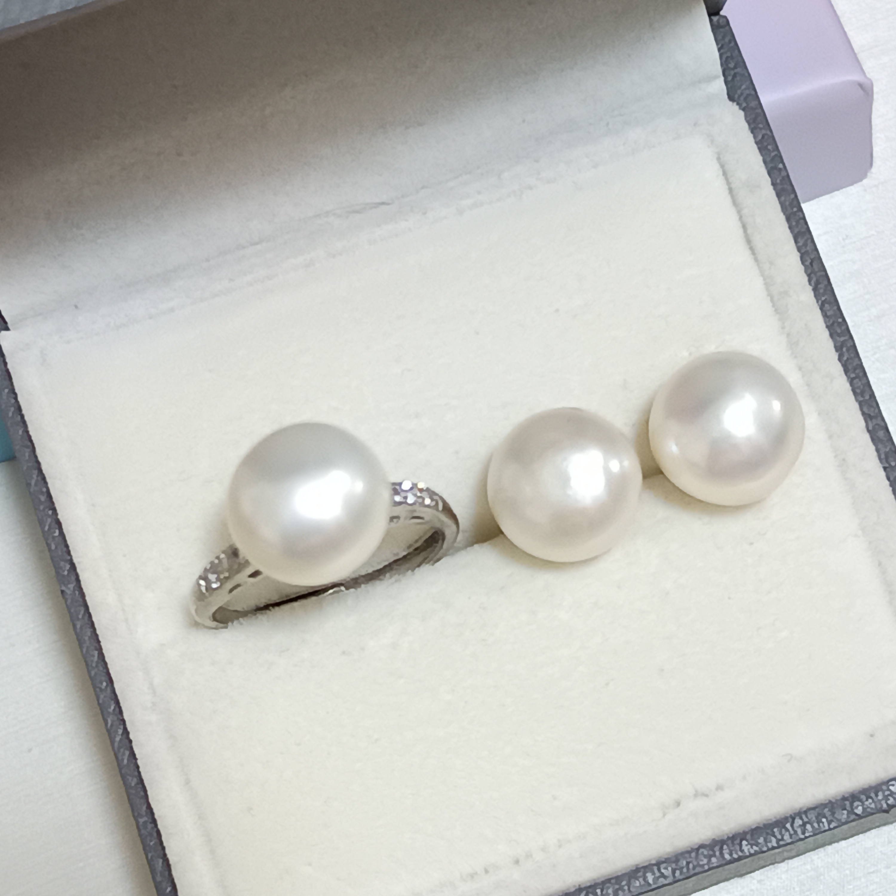 ✨特惠產品✨大粒淡水饅頭珠珍珠925銀耳釘戒指套裝