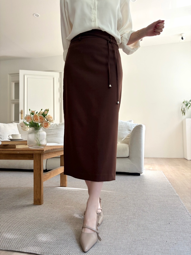 Double-Loop String Belt Skirt (Brown)