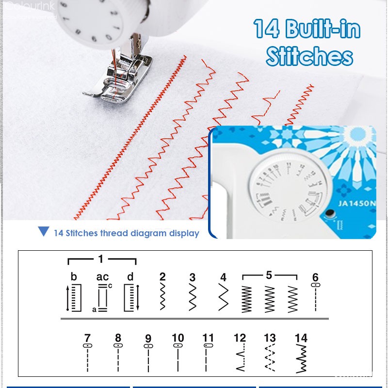Brother JA1450NT Home Sewing Machines 4-step buttonhole 14 built-in stitches Fast Winding System Twin needle sewing