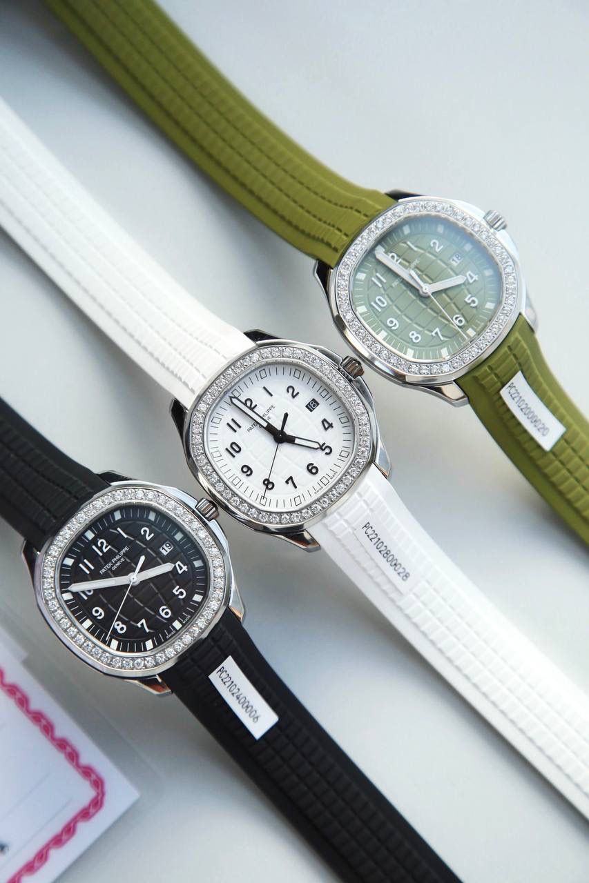 ✨独家首发 百达翡丽AQUANAUT女表旗舰款 专为女性打造，简约显精髓，大胆设计撞正统纯粹，辨识度拉满💃 ✅38mm黄金尺寸，进口精钢多道精磨，方圆个性造型，优雅大气一眼识PP ✅表盘镶48颗VS2.0真钻（约1.2克拉），附Gtc权威证书，可验可查保真💎 ✅原装瑞士石英机芯，100零部件打造，零返修零误差超靠谱⚙️ ✅浮雕表盘+立体字块，高级立体感拉满；蓝宝石水晶玻璃，防刮防反光 ✅进口热带复合橡胶表带，贴手舒适适配各种手腕，原装蝴蝶扣佩戴便捷