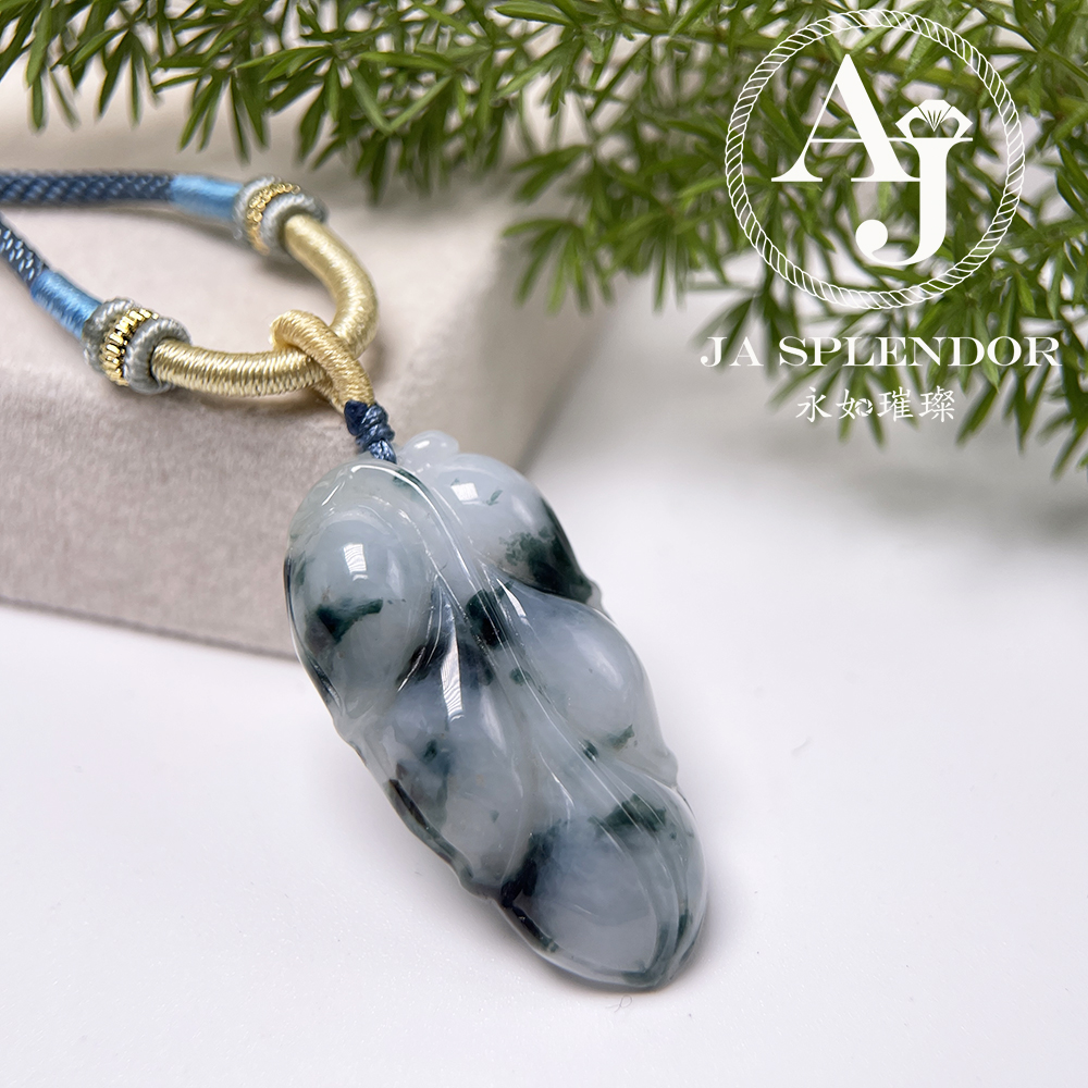 JN-991 天然翡翠A玉 冰潤厚莊飄花事業有成/玉葉吊墜