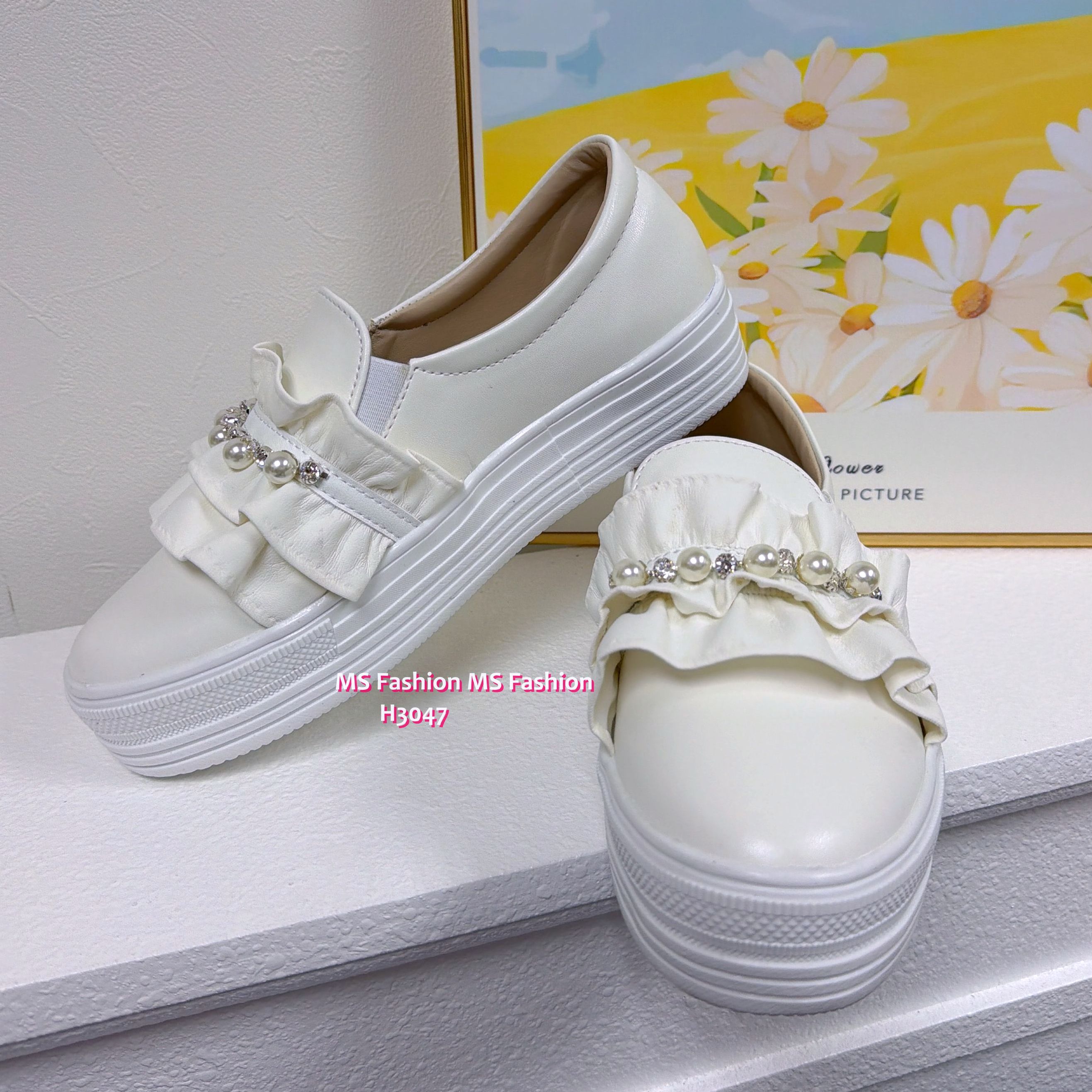 H3047 韓國🇰🇷厚底閃石ruffle slipon