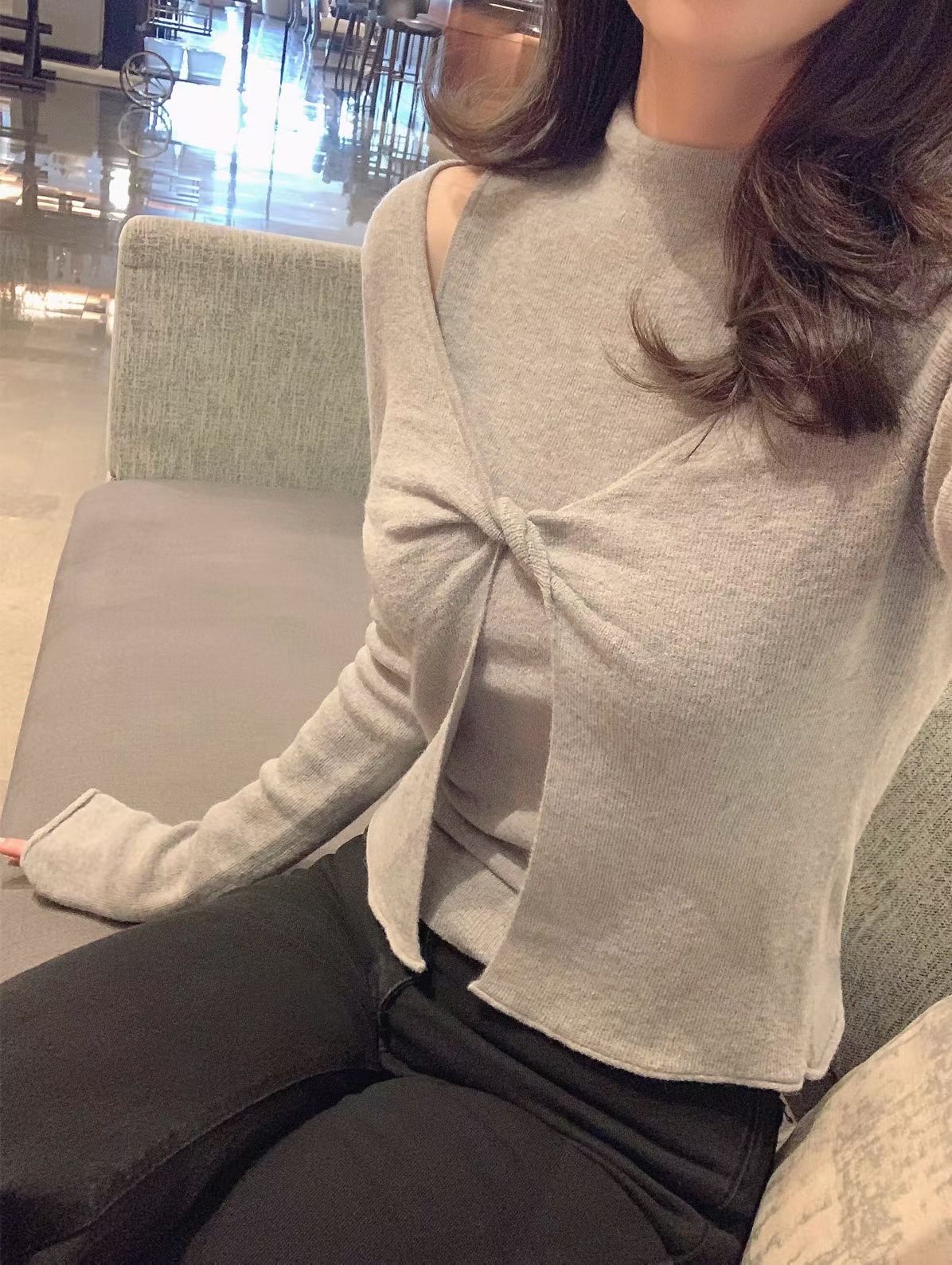 Front knot knit set up