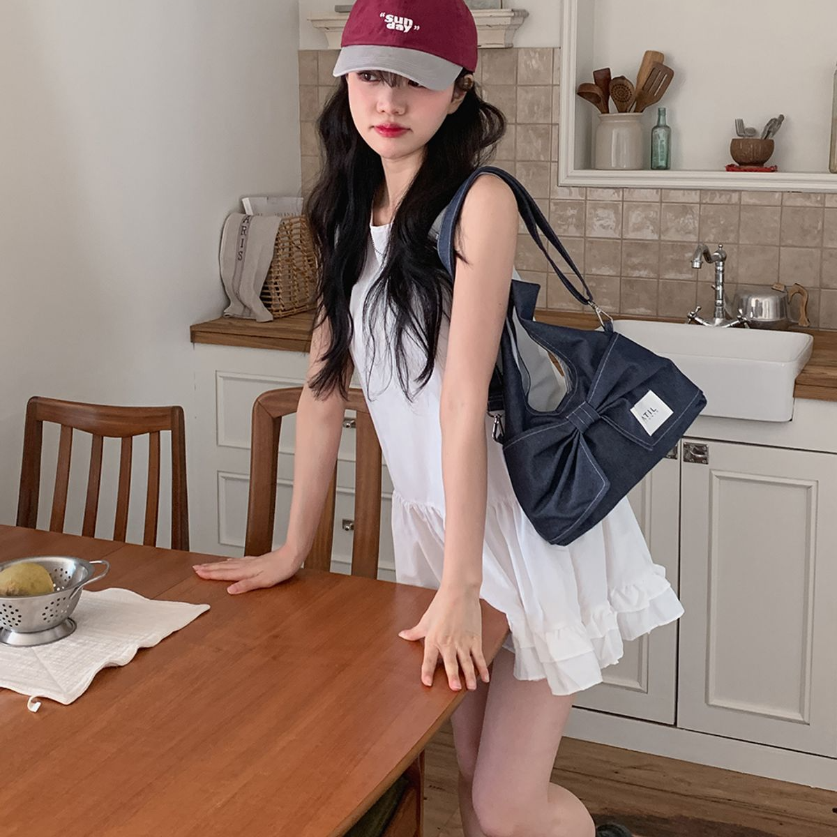 [ATIL Studio] Denim Dewy Mini Ribbon Tote & Cross Body Bag (2色)