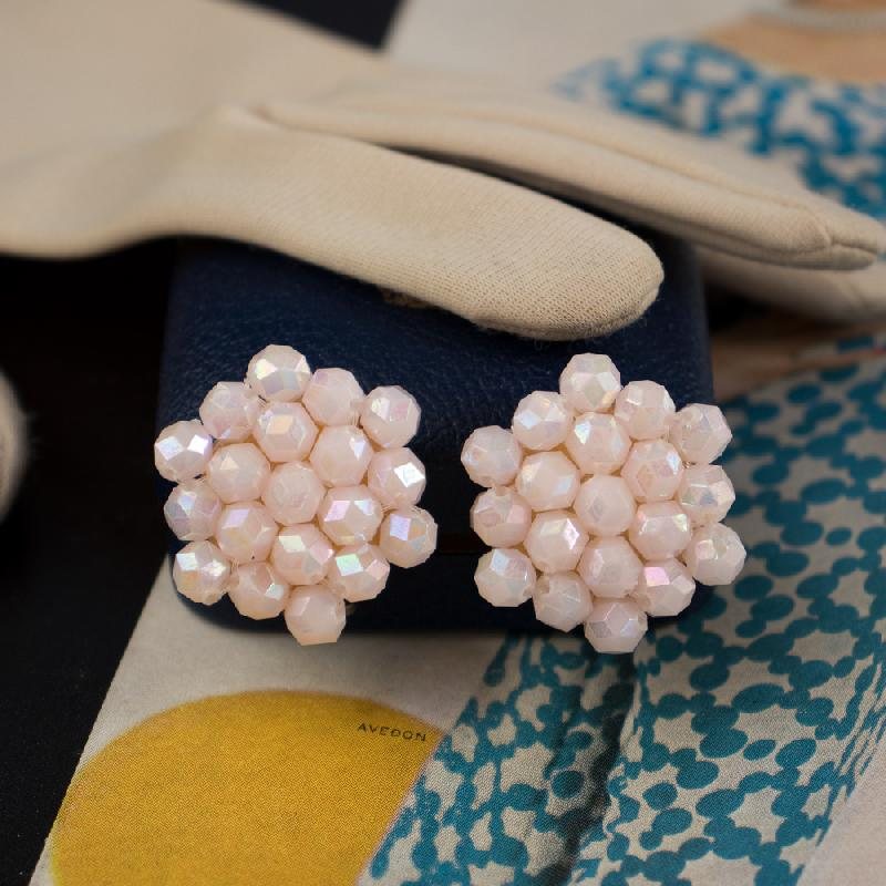 c.a. 1960s West German Pink Bead Clip Earrings (NA0737)