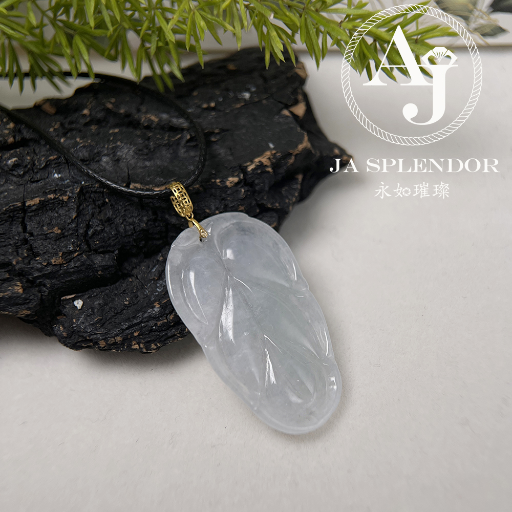 JNK-20 天然翡翠A玉 白冰事業有成/玉葉18K金吊墜