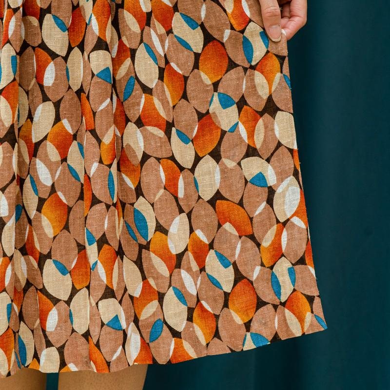 Vintage 1970s Abstract Leafy Pattern Autumn Tone Skirt - Waist 27~27.5" (MT1606-35)