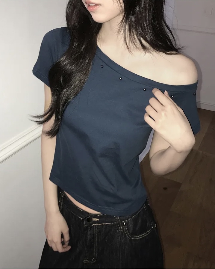 Asymmetric Studded Crop Top