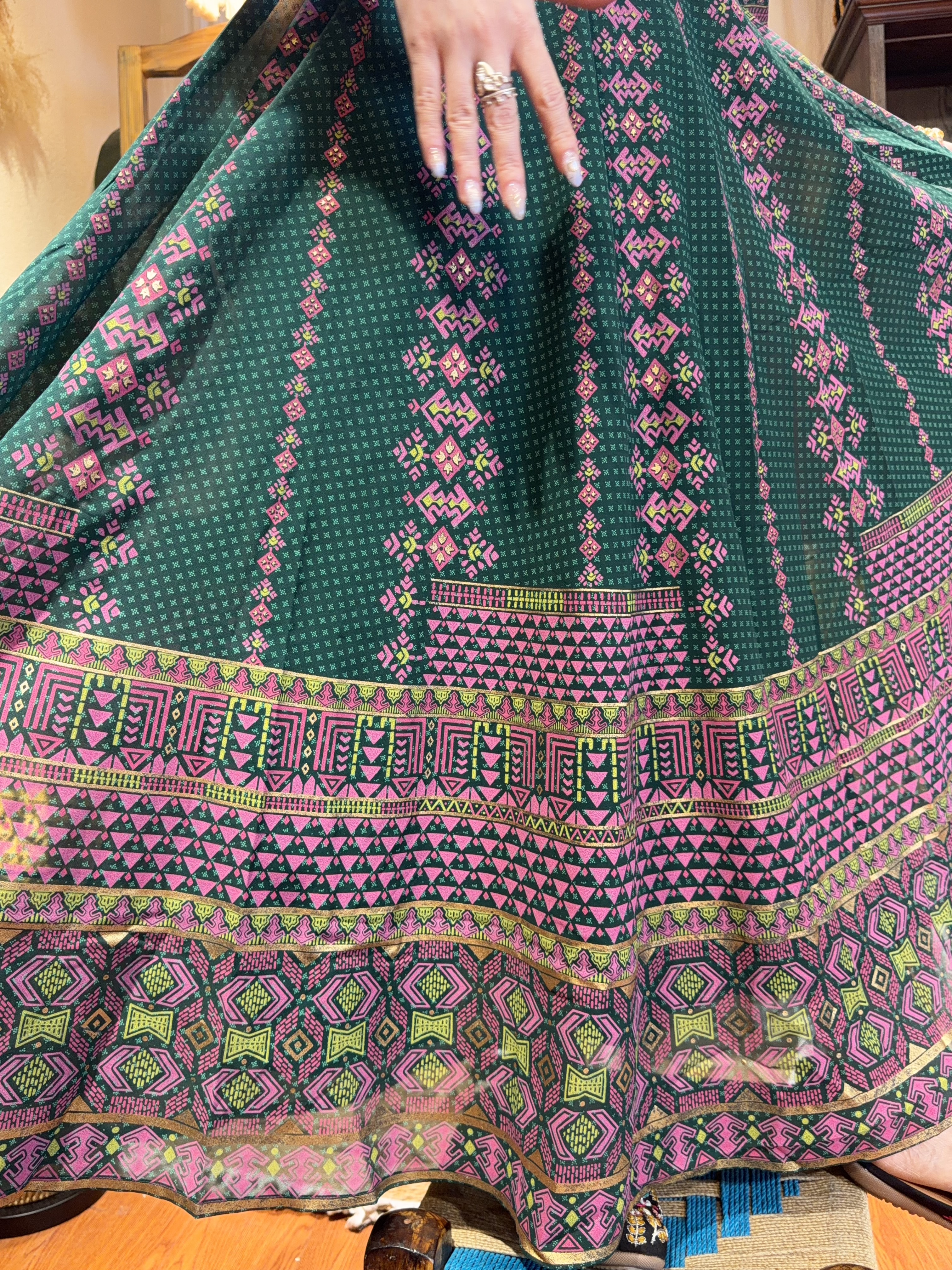 2374 Forest Green X Pink Chiffon OP with Belt 52.5"