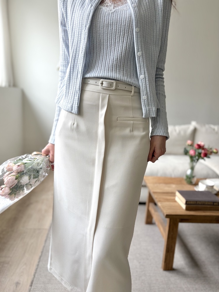 Belted Pencil Skirt (Ivory)