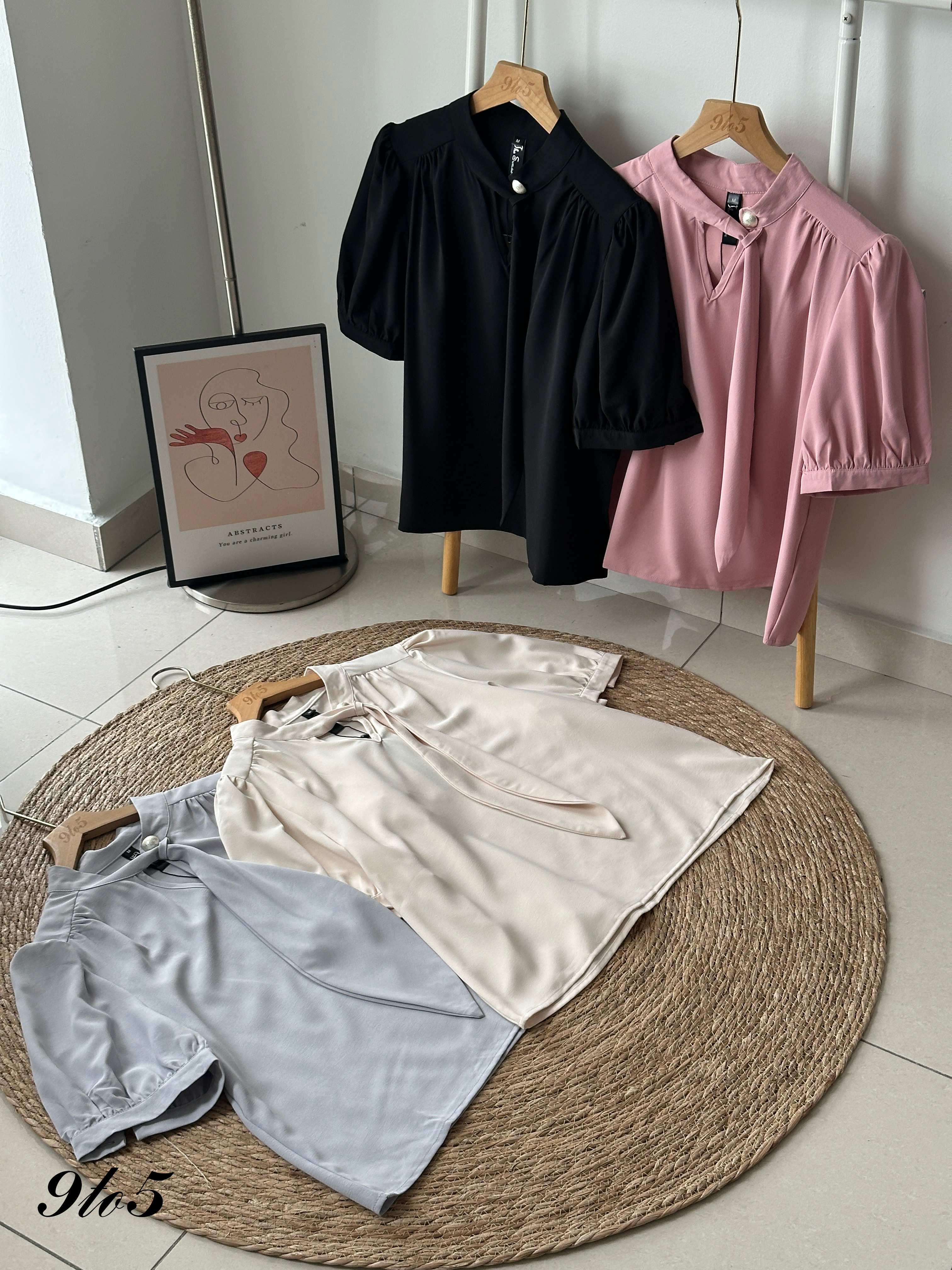 T4148 Mock Neck Puff Sleeve Shirt - 4 Colors 