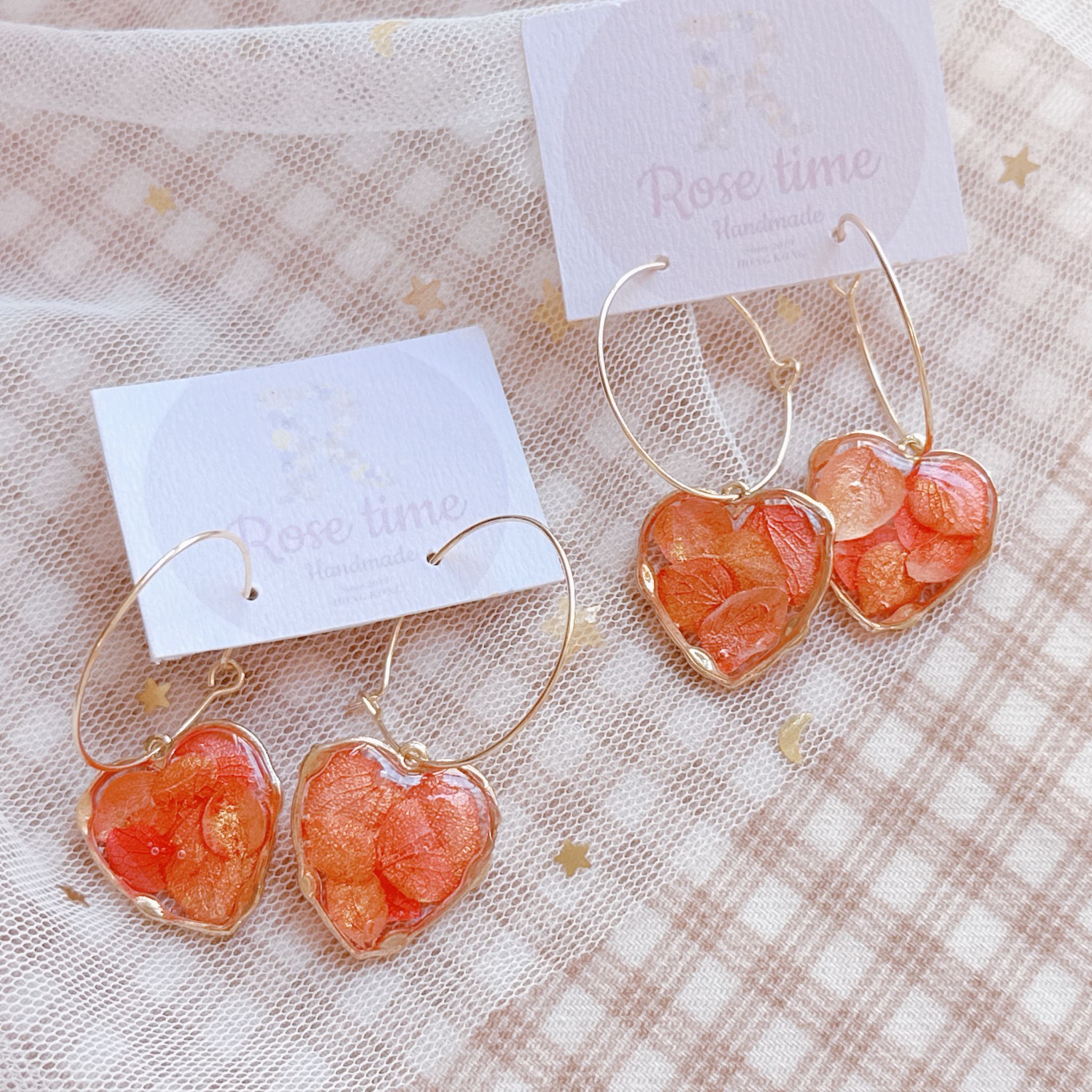 金花紅花 日本小葉綉球花瓣耳環