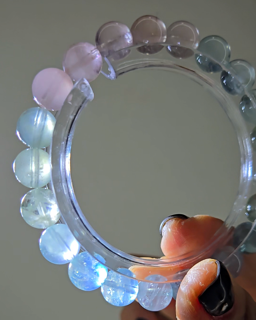 Morganite bracelets with 9mm beads in pink, blue, and green - MGN21
