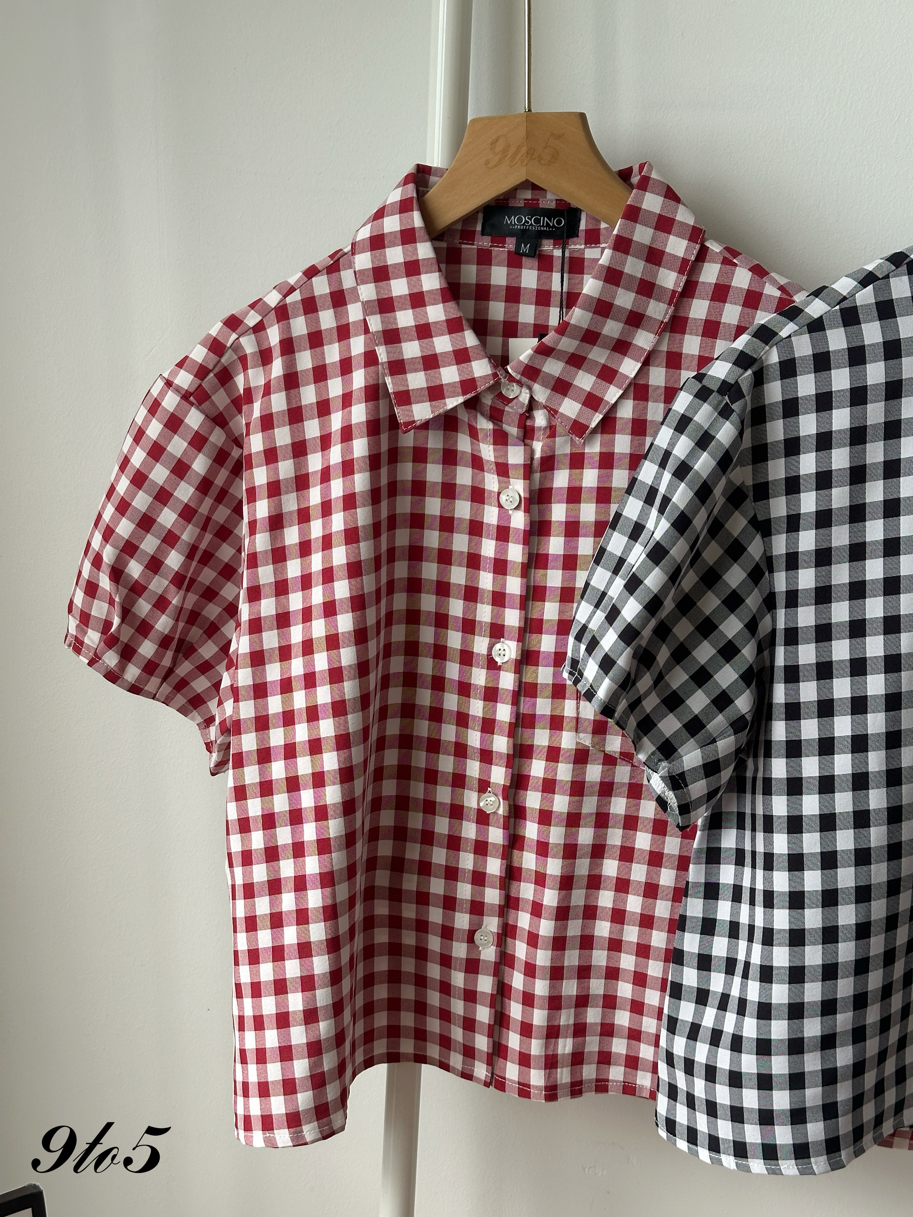 T4408 Short Sleeve Checkered Shirt - Black & Red