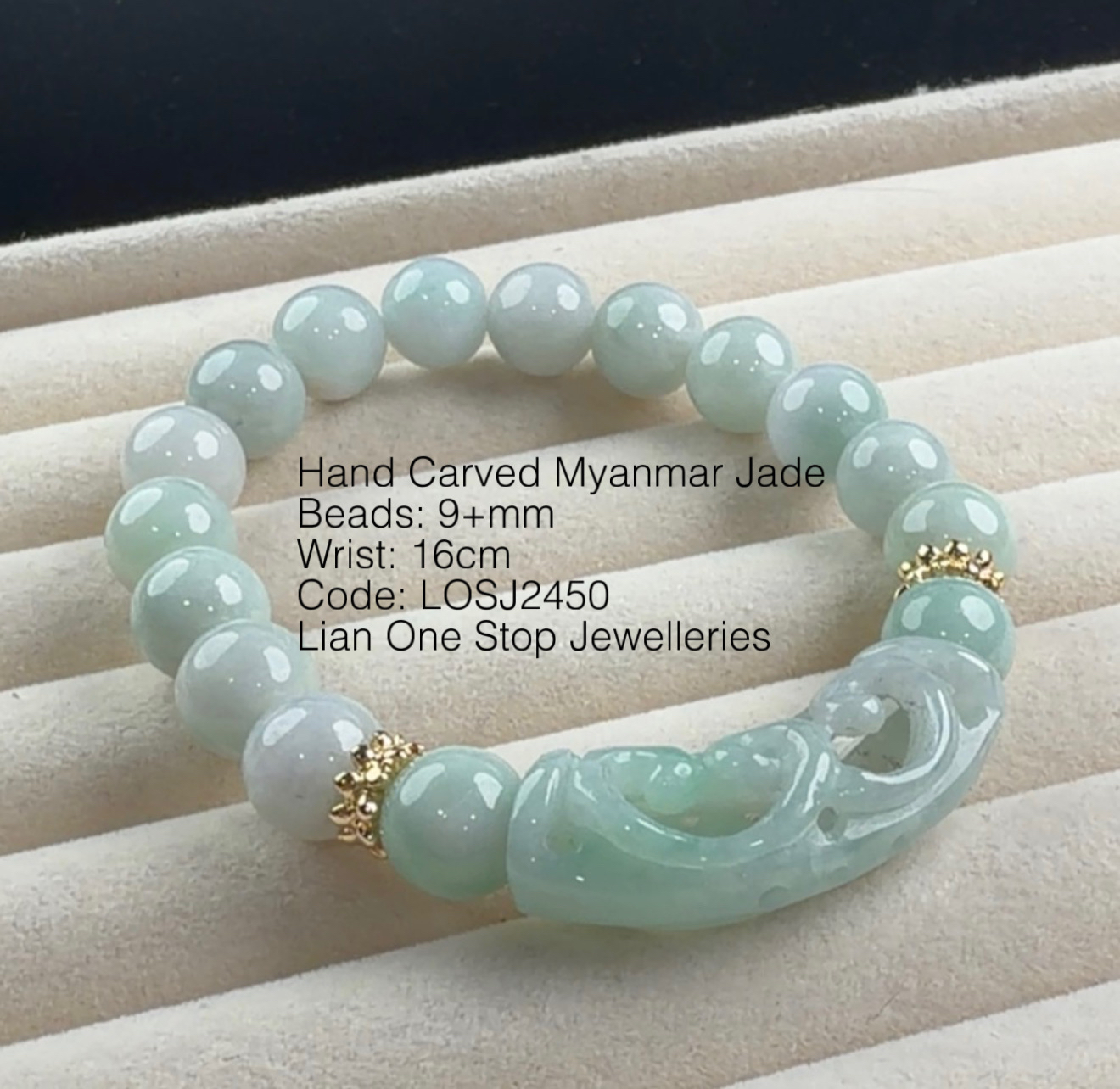Code: LOSJ2450 Hand Carved Myanmar Jade 9+mm
