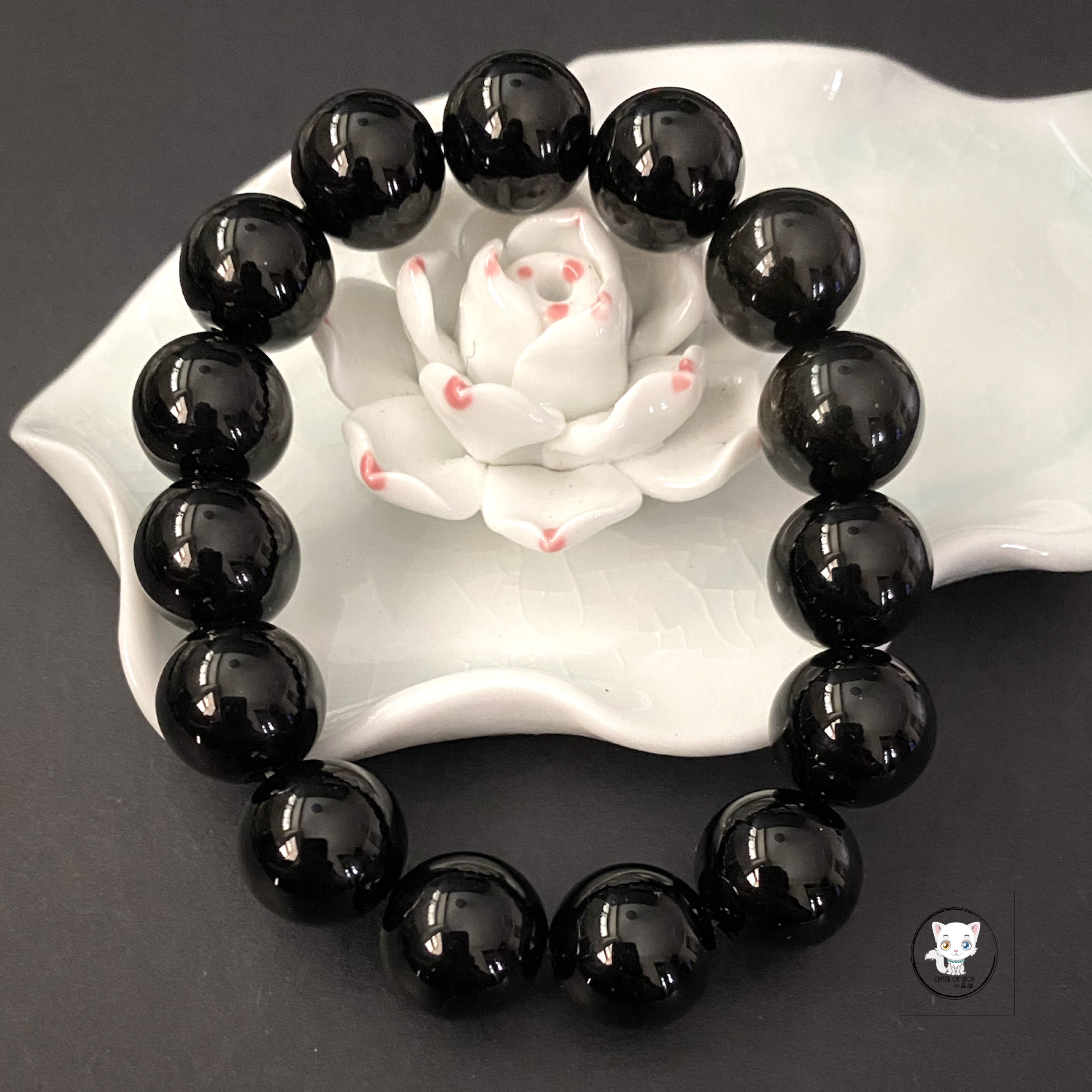 天然黑曜石手鏈 14mm