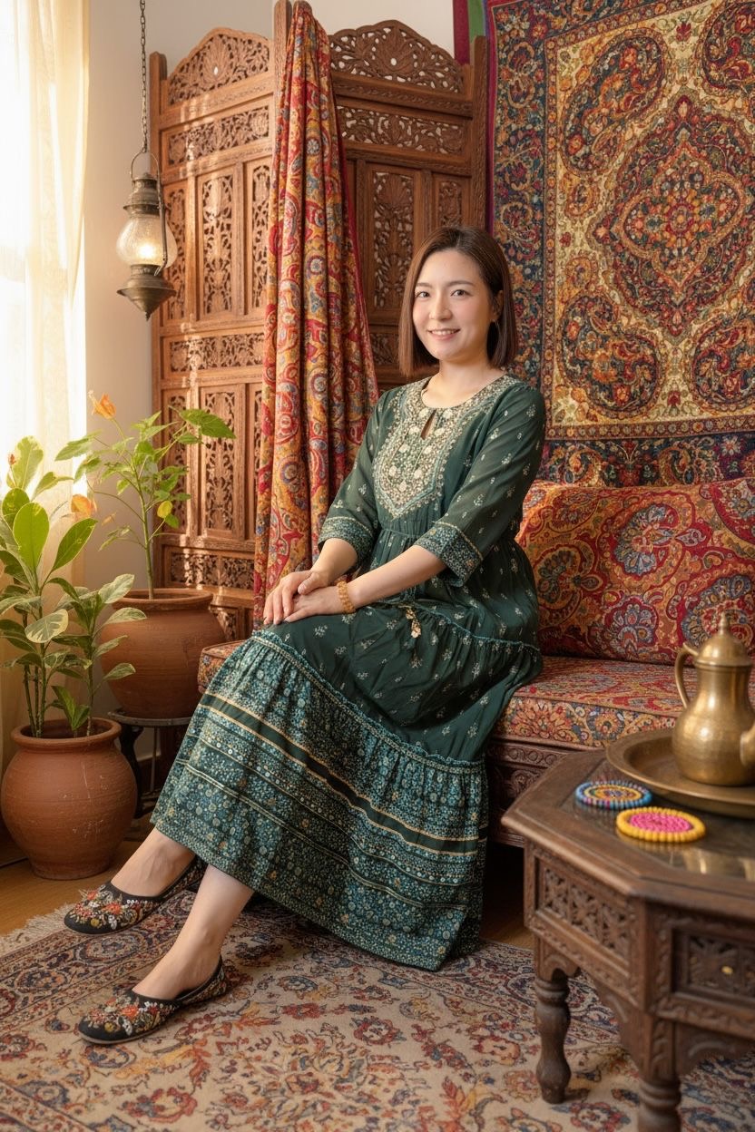 Peacock Green Chiffon 3-layer OP 49" #1141