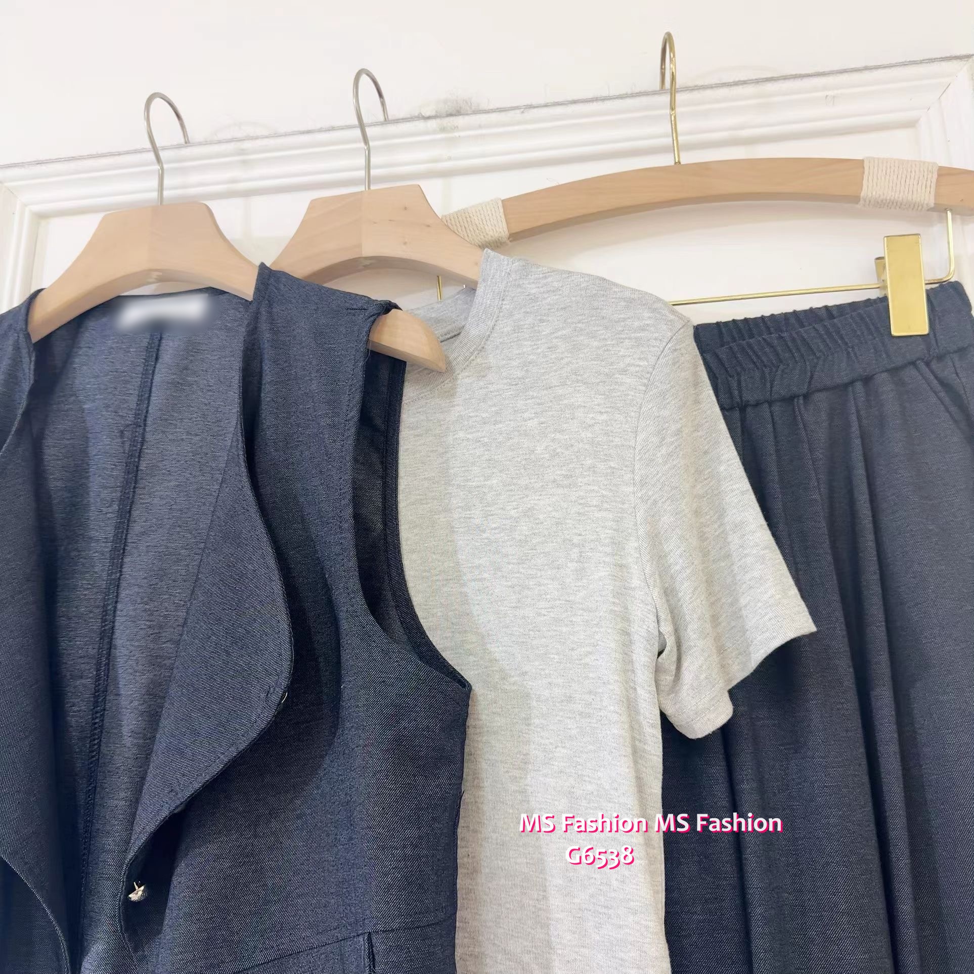 G6538 馬甲+Tee+褲Set