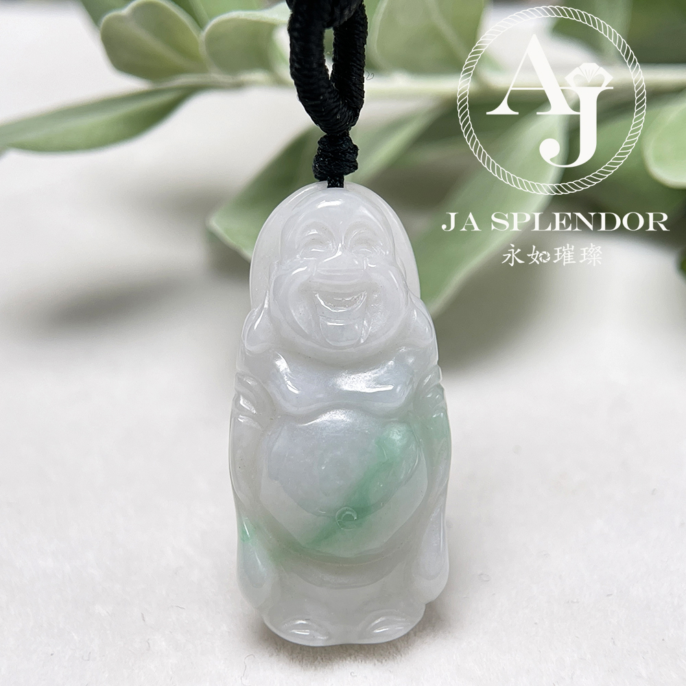 JN-1002 天然翡翠A玉 白底青平安站佛吊墜