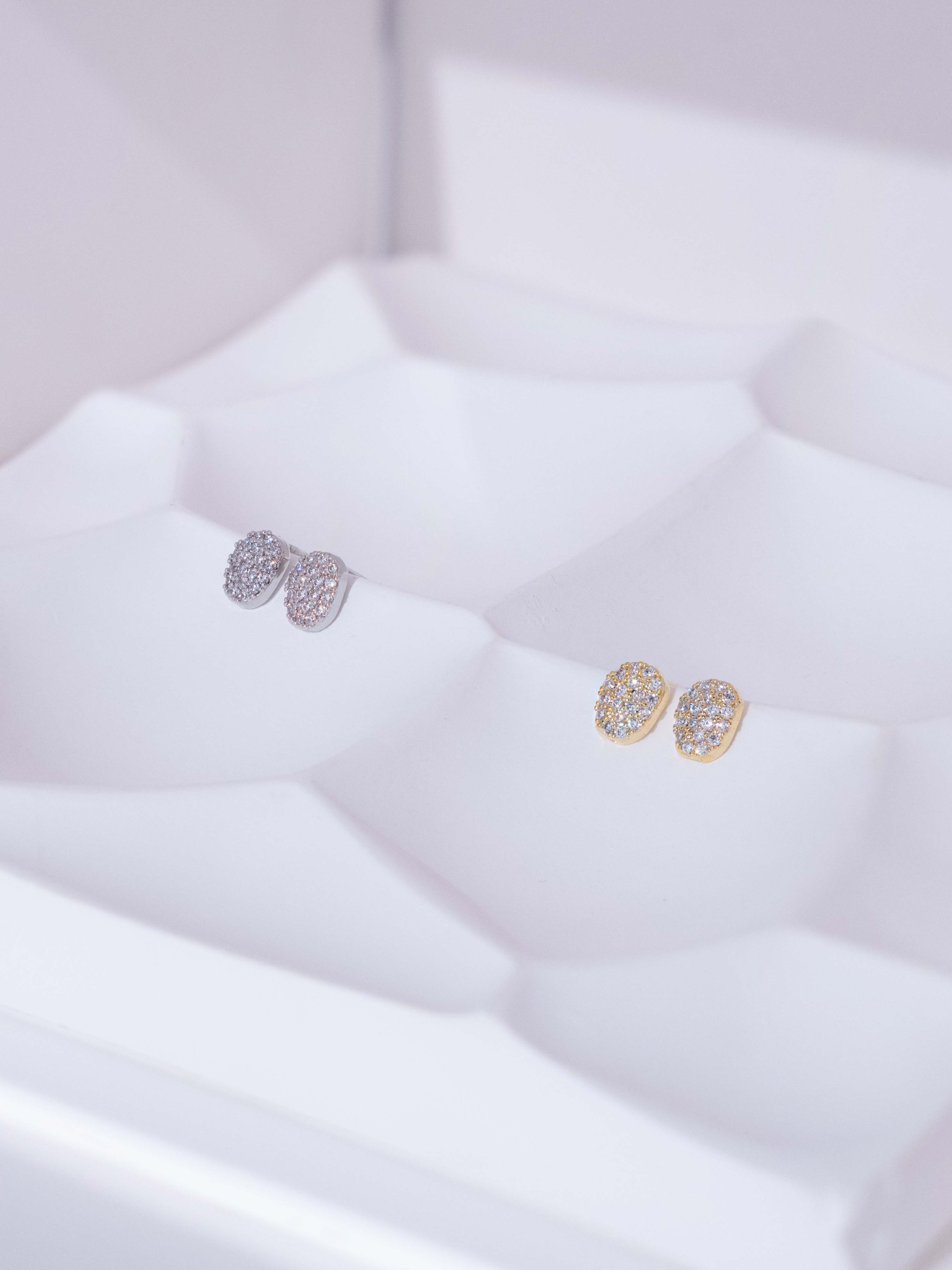 Diamonds in Irregular Frame Stud Earrings (Silver Post)