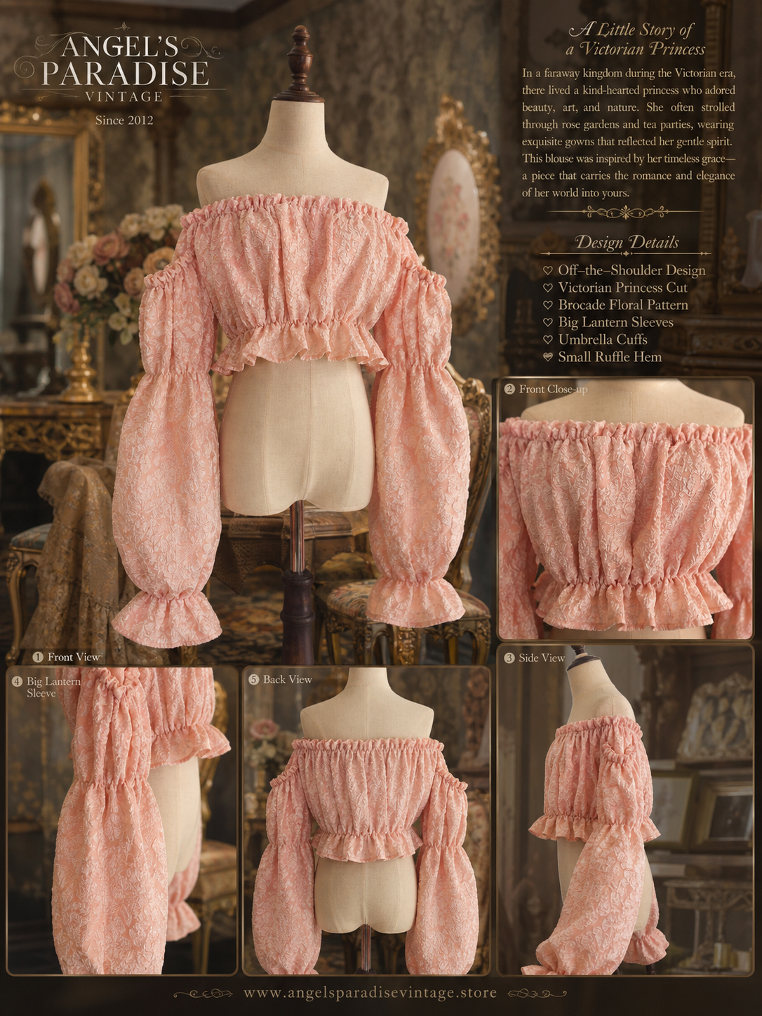 維多利亞粉紅玫瑰盛放泡泡袖公主禮服 Victorian Rose Petal Ballad Gown 
