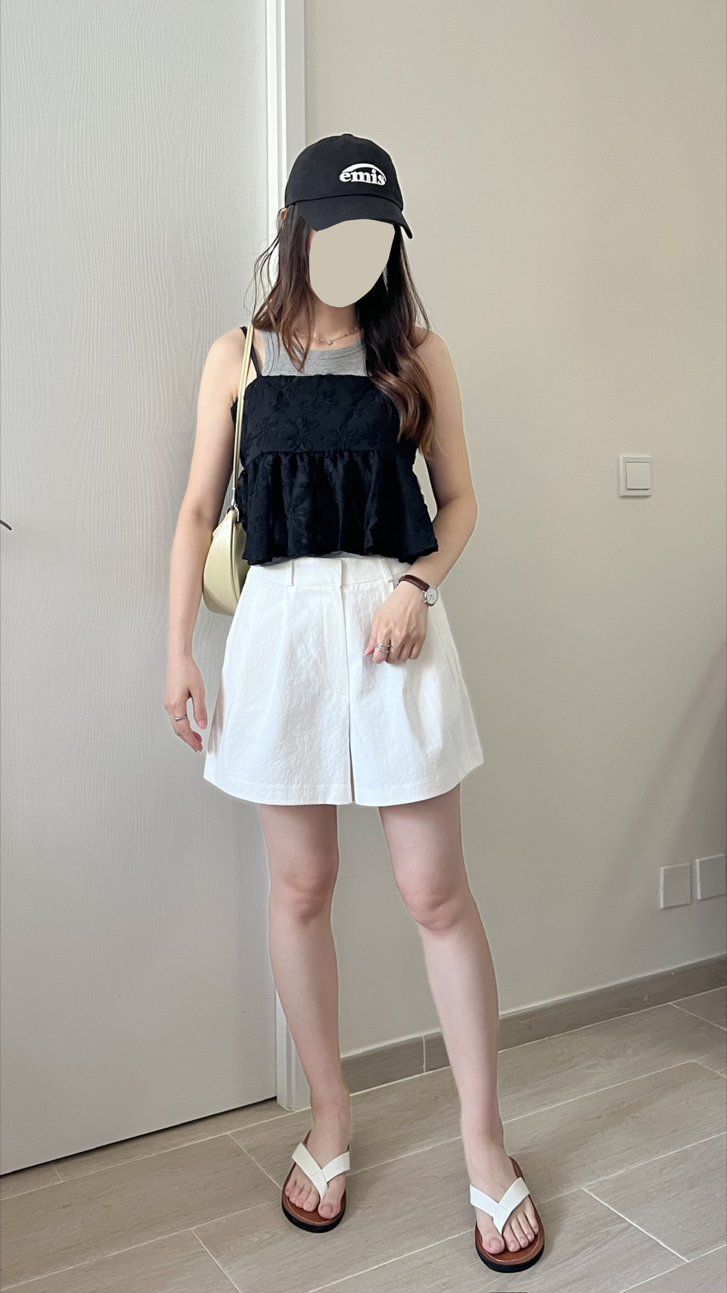 甜價仙氣花花兩穿吊帶背心 黑色