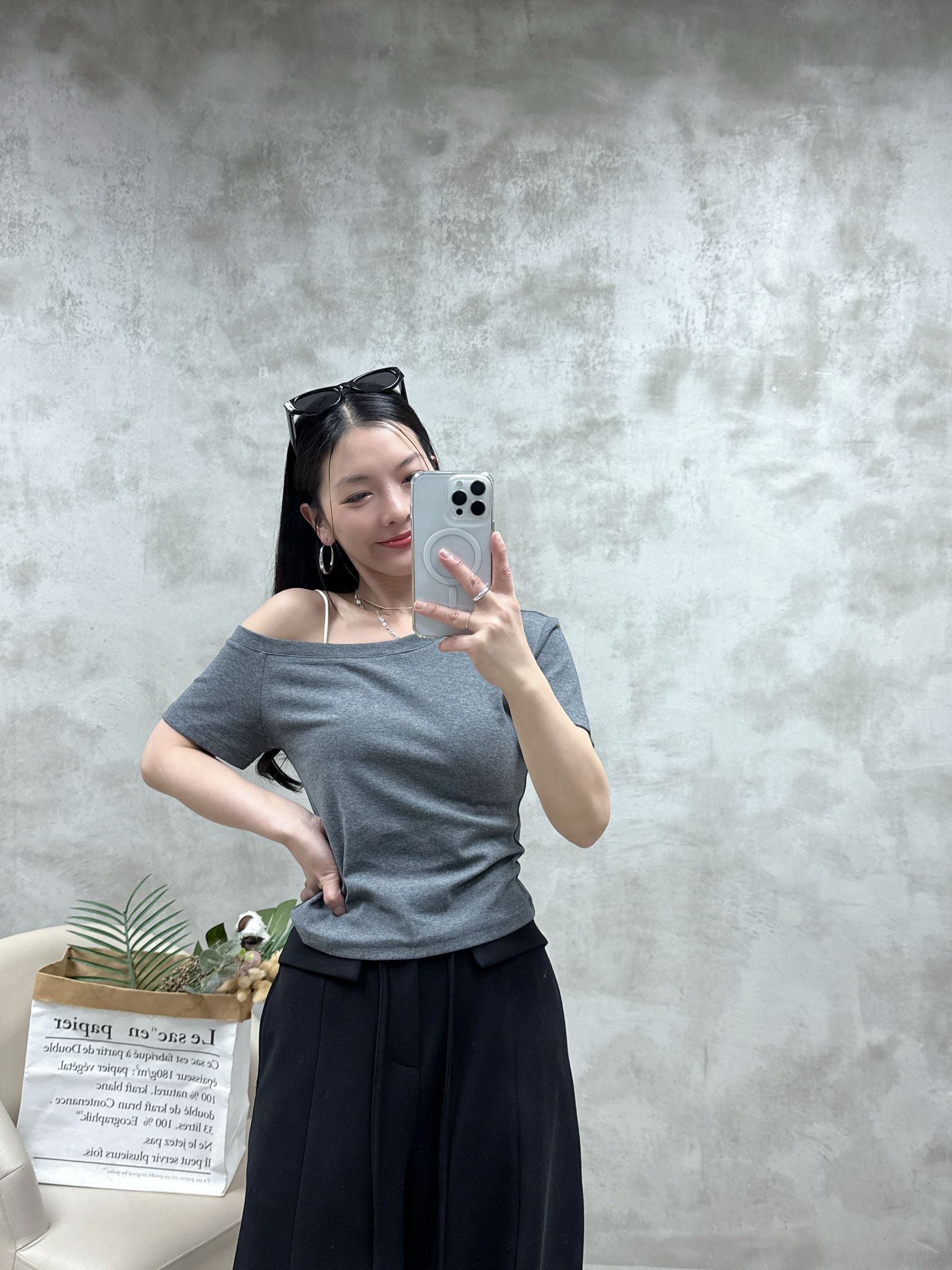 A11 單邊露膊棉質Top