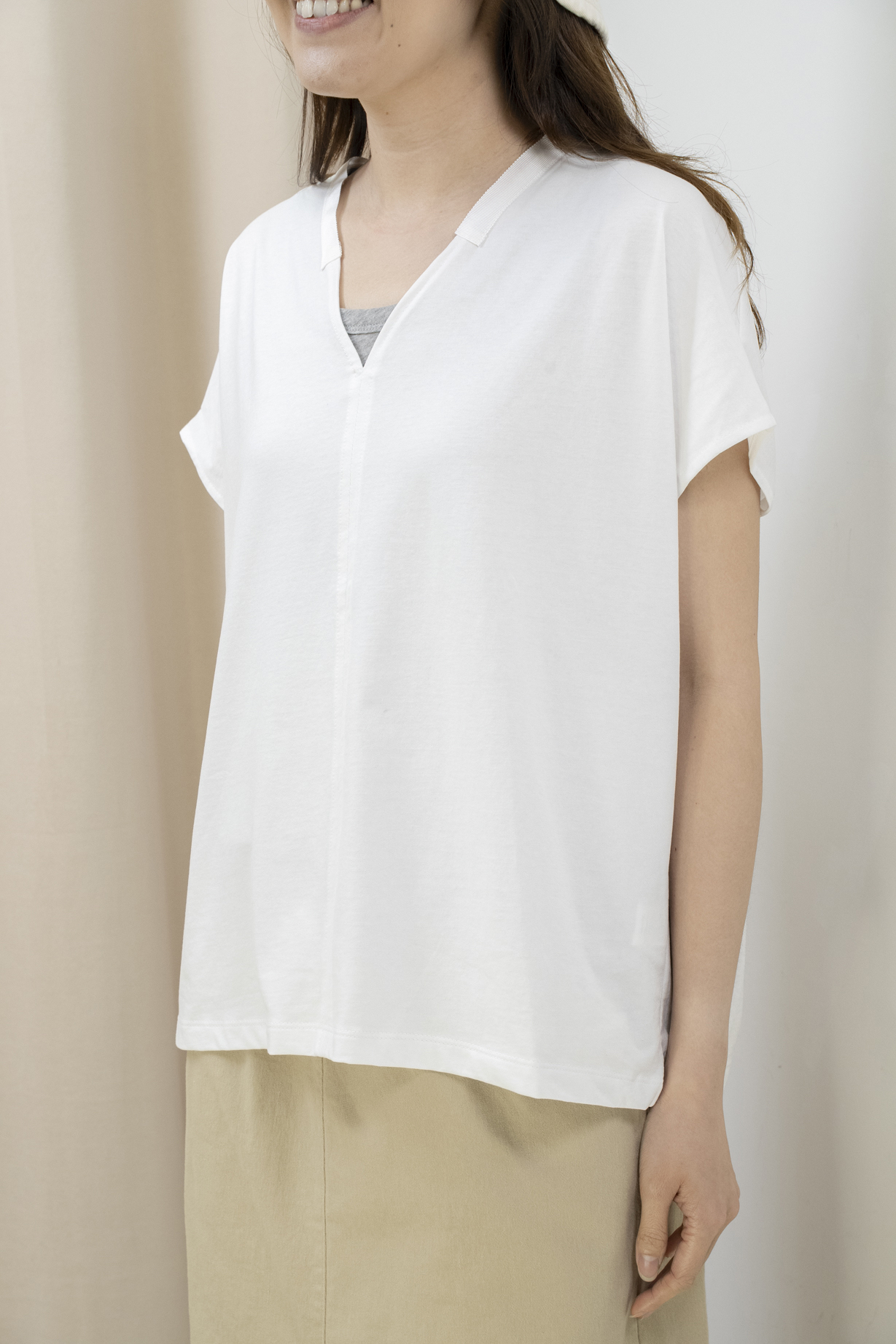  V領柔滑Top(白色）