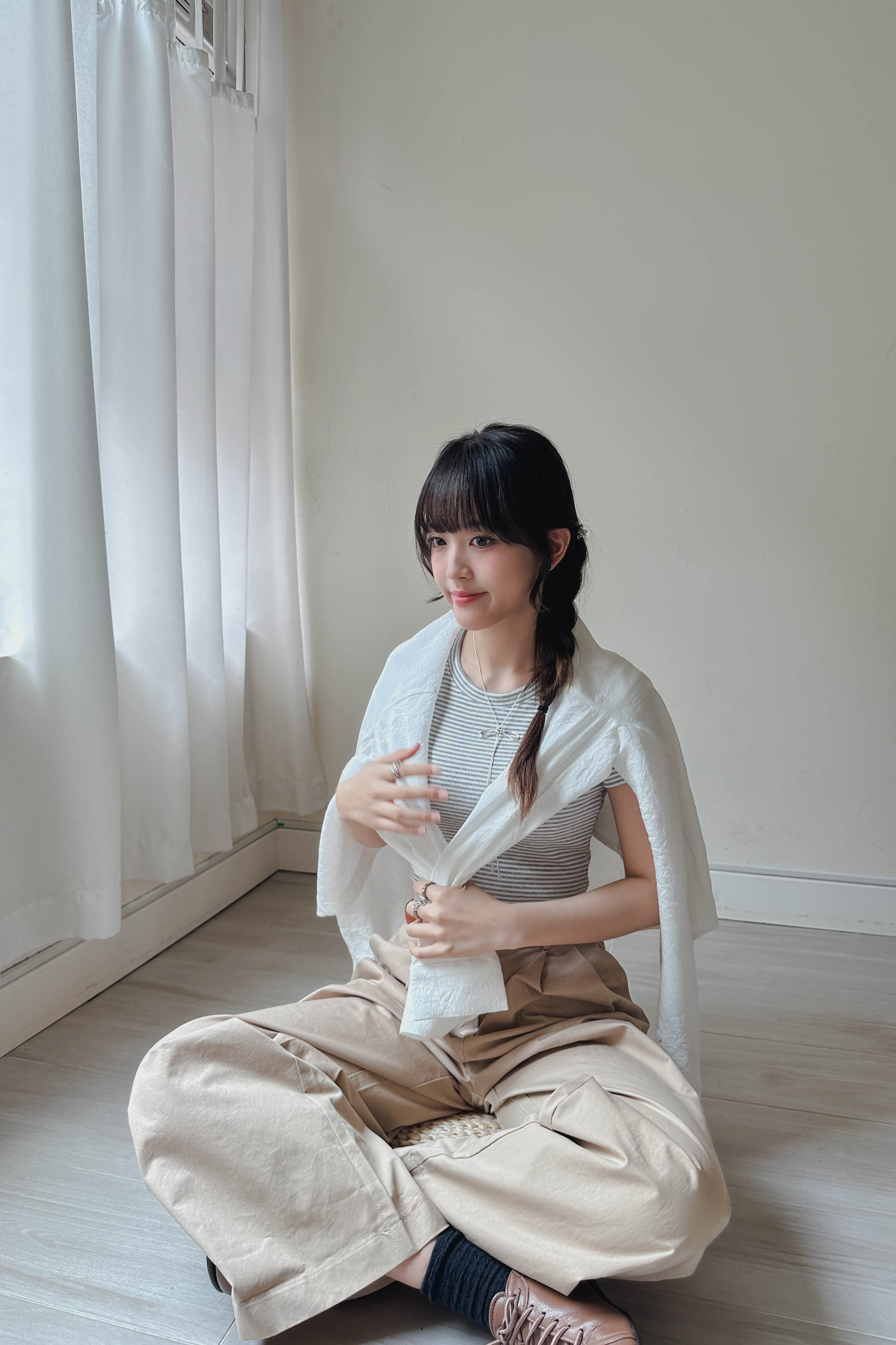 雙鈕扣高腰闊腿長褲 (四色入)