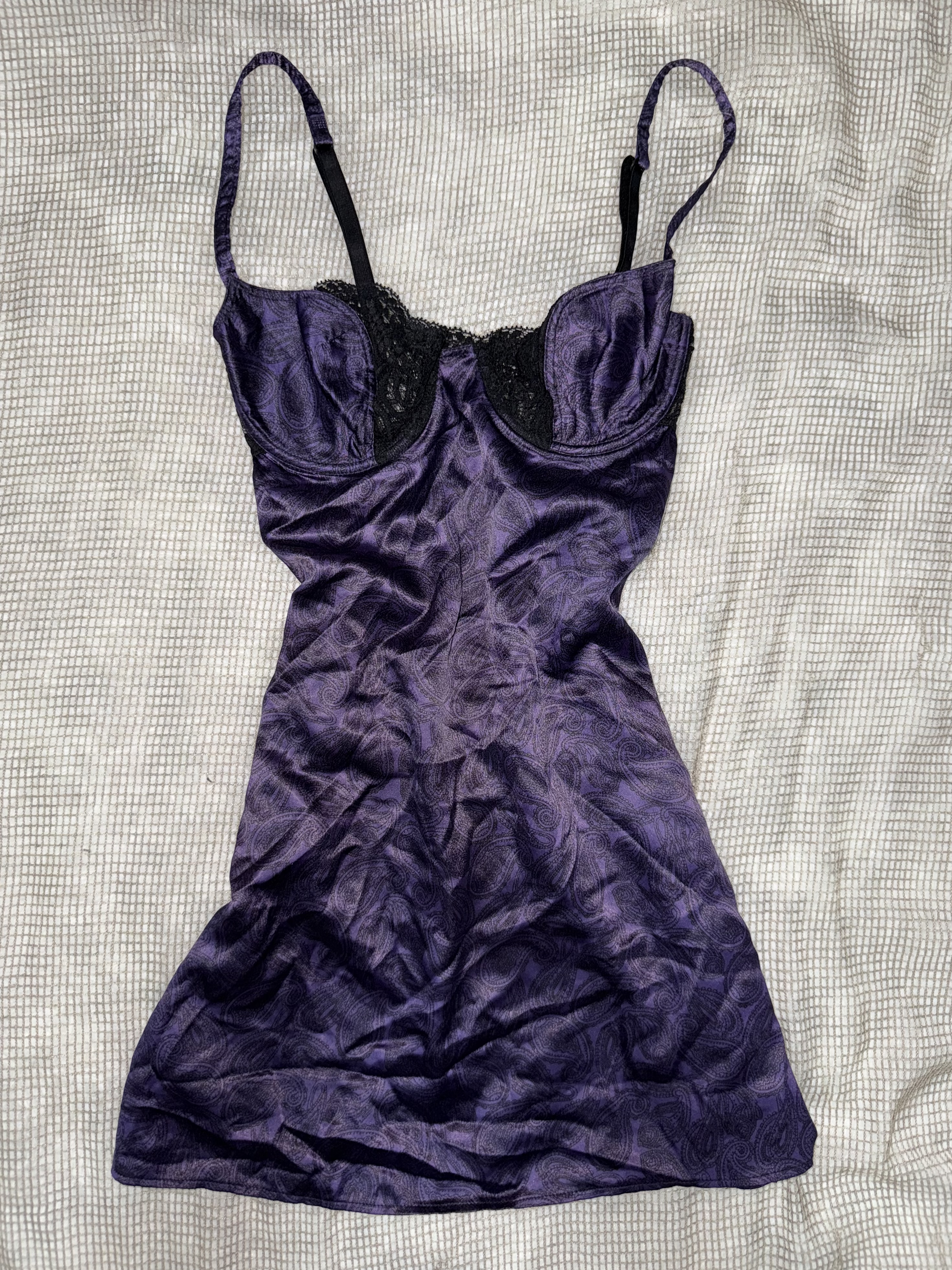 Gothic Satin Bustier Paisley Print Slip Dress
