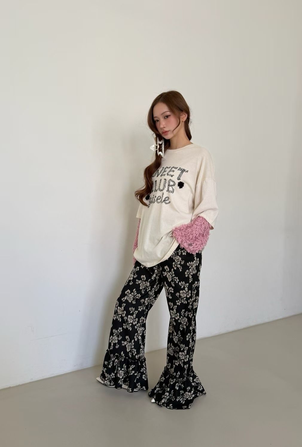 221686 “SWEET CLUB  gisele” 假兩件lace袖tee