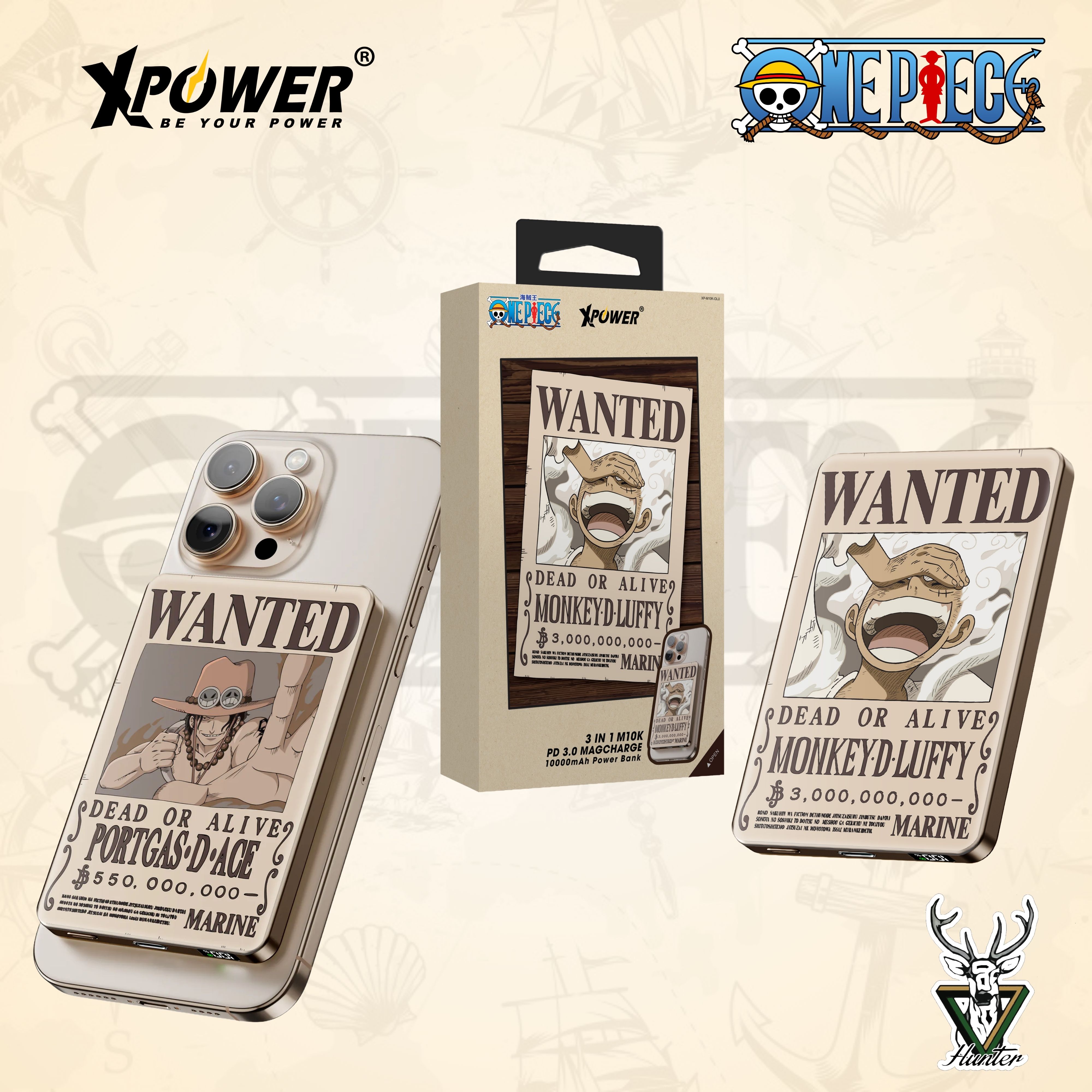🔥🔥極少數量賣完就無🔥🔥 XPower x One Piece 3合1 10000mAh超薄數顯移動電源 3-in-1 10000mAh Ultra-thin Digital Display Power Bank 莫奇·D·路飛 Monkey D. Luffy [G.E.A.R. 5TH] XP-M10K-OLU / 波德卡斯·D·艾斯 Portgas D. Ace XP-M10K-OPO