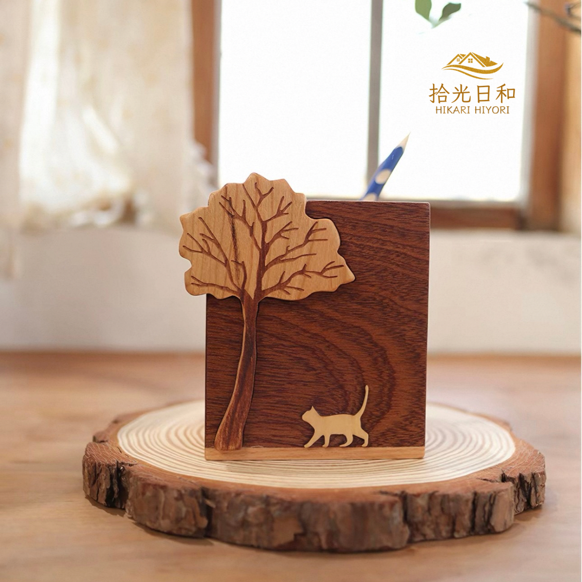 拾光日和 貓咪與樹實木收納筒